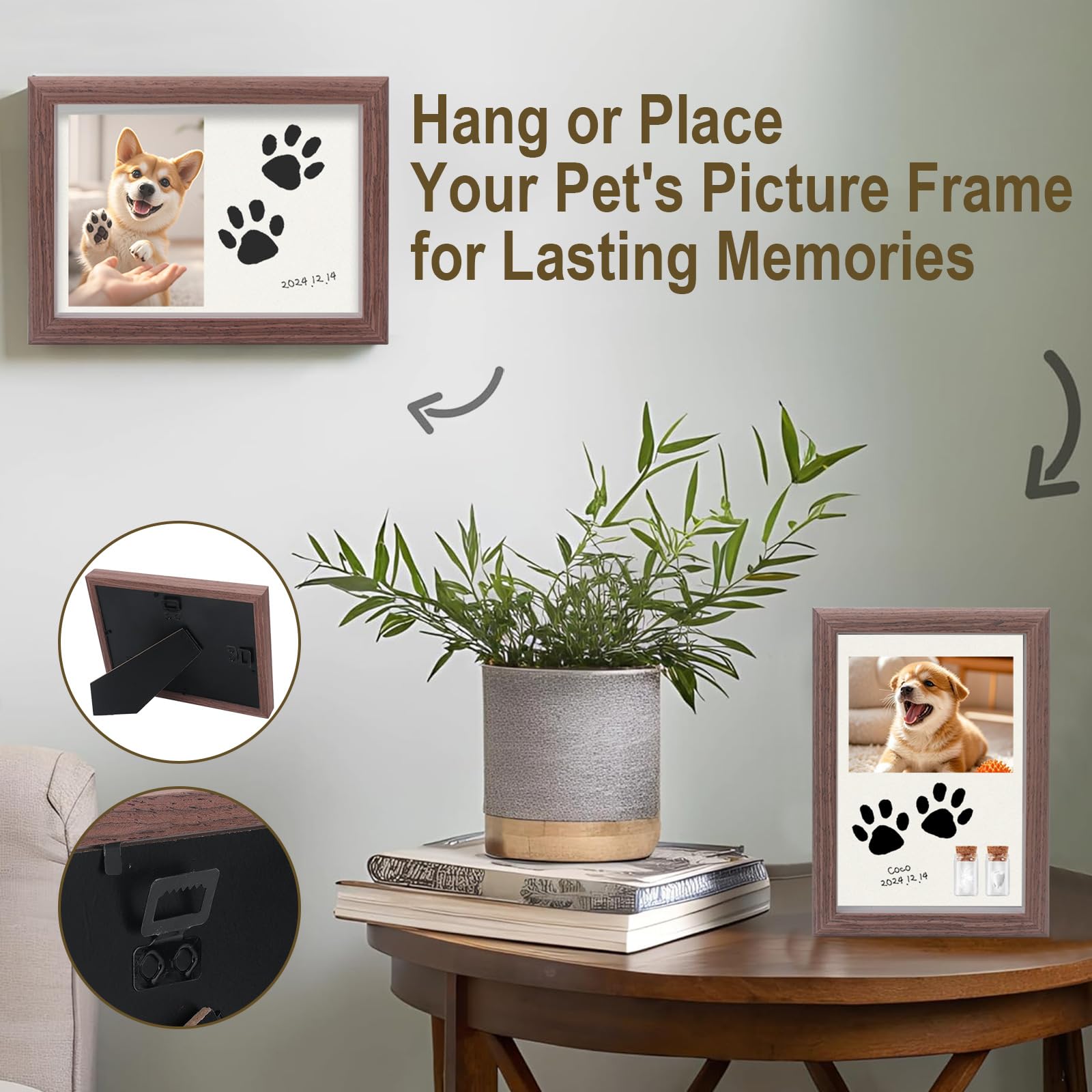 Mewzoo Dog Paw Print Kit,Personalized Pet Paw Print Impression Kit,Wood Cat Dog Memorial Picture Frame With No-Wash Ink Pad, Pen