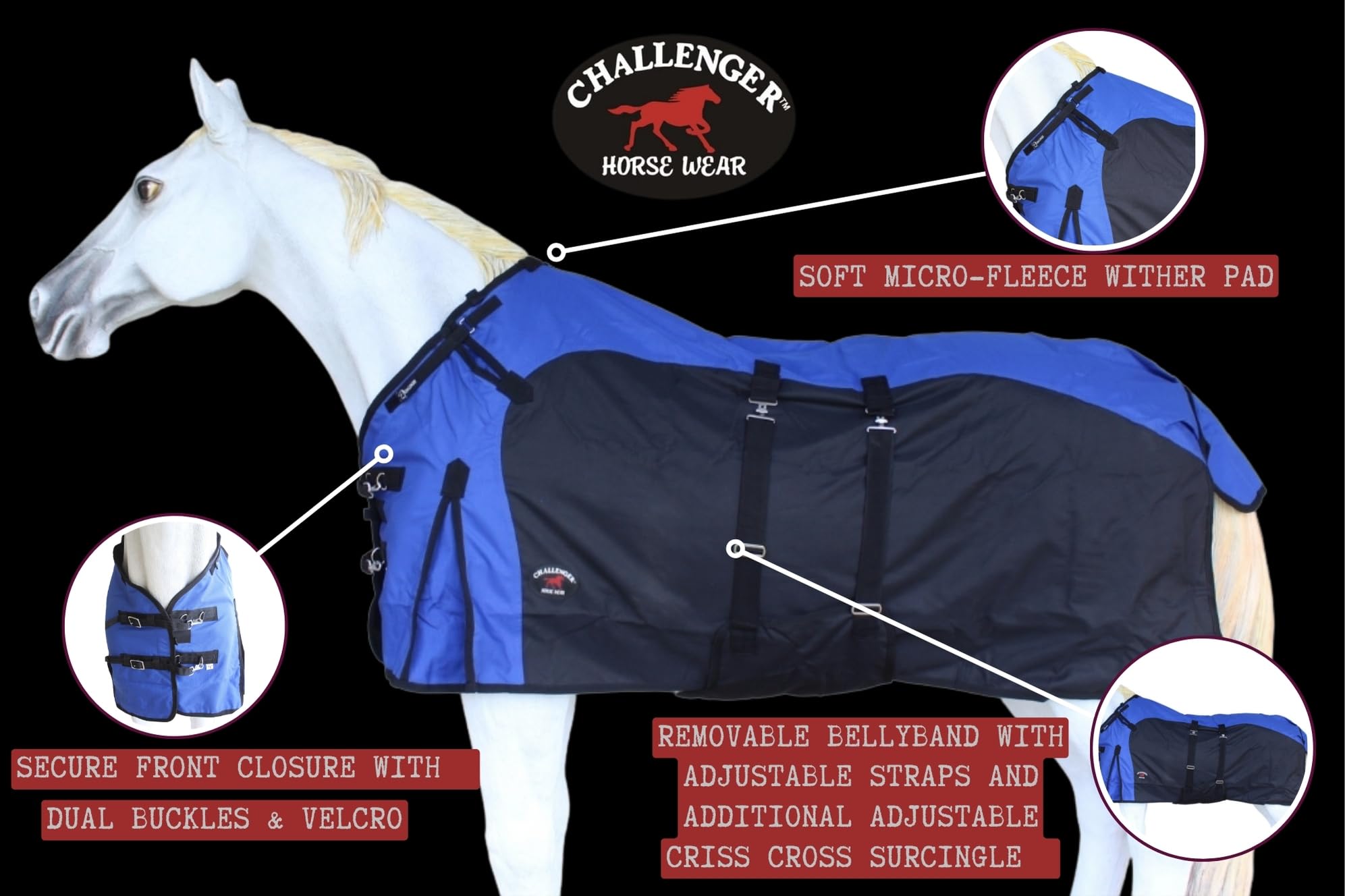 Challenger 82 1200D Turnout Waterproof Fleece Lined Medium Winter Blanket Sheet 385Lg