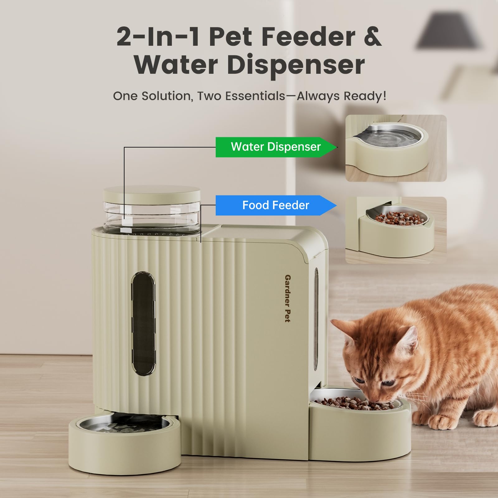 Gardner Pet Gravity Automatic 2-in-1 Pet Feeder, 0.8 Gallons*2 Cat Feeder and Water Dispenser Set, 100% BPA-Free Feeder and Stai