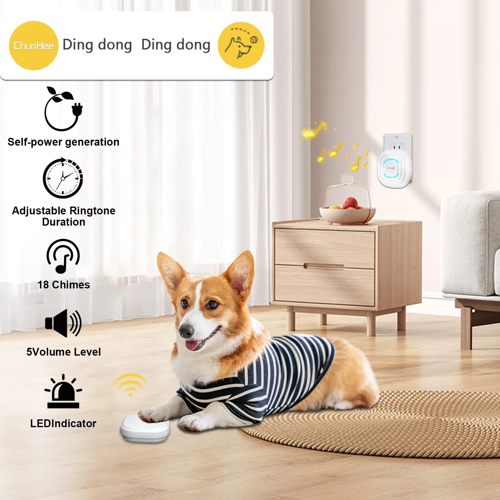 Chunhee Smart Dog Door Bell Wireless Puppy Doorbell For Potty Training, Dog Bells To Go Outside,Bell For Dogs To Ring To Go Potty [New 2024]