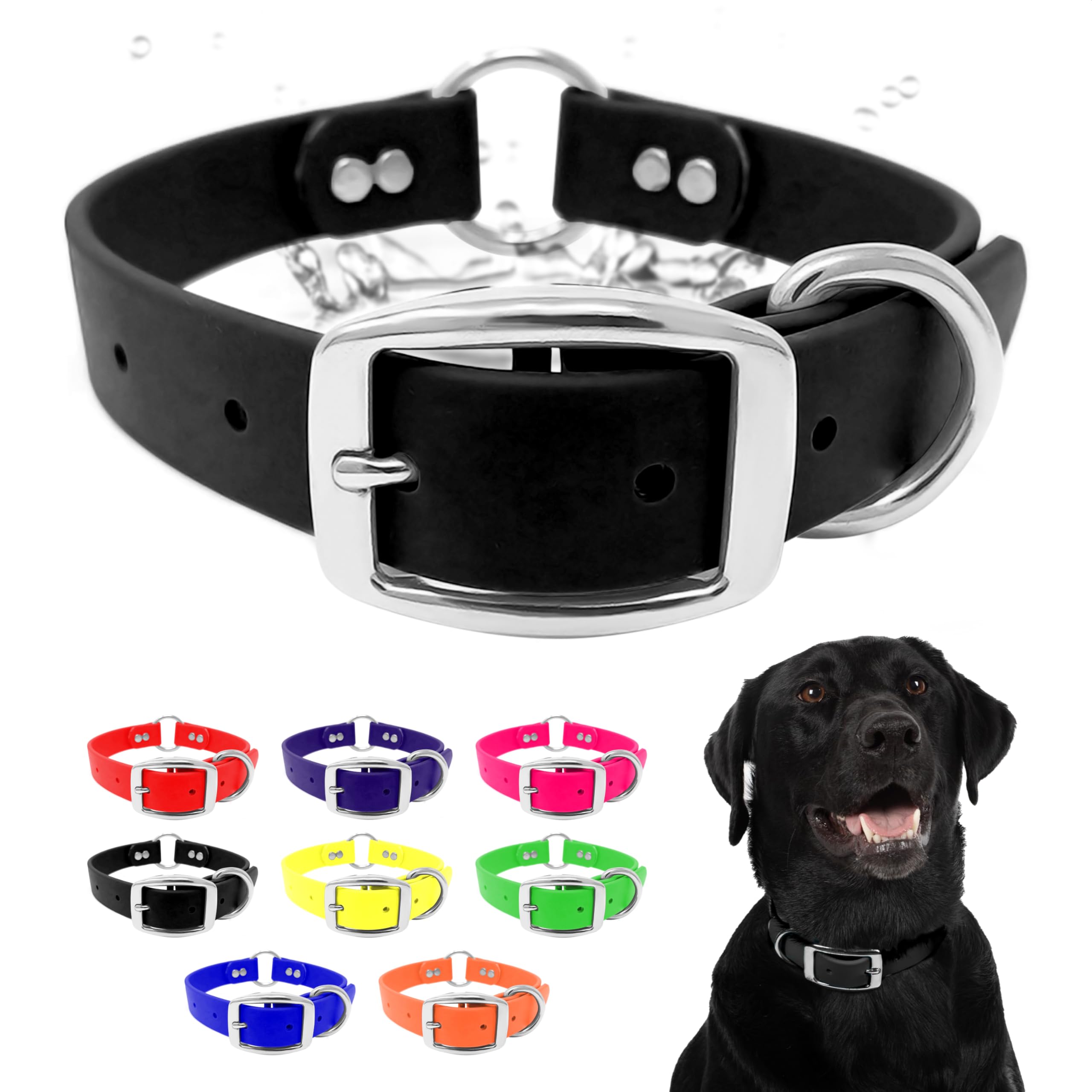 Regal Dog Products Small Black Dog Collar With Heavy Duty Double Buckle & D Ring | Vinyl Coated, Custom Fit, Adjustable Biothane