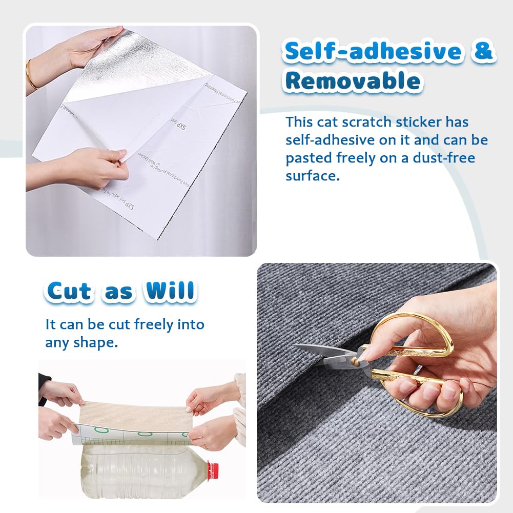 Adhesive Cat Scratcher Mat, Cat Scratching Post Diy Climbing Carpet, Trimmable Cat Scratch Furniture Protector Pad For Wall Couc
