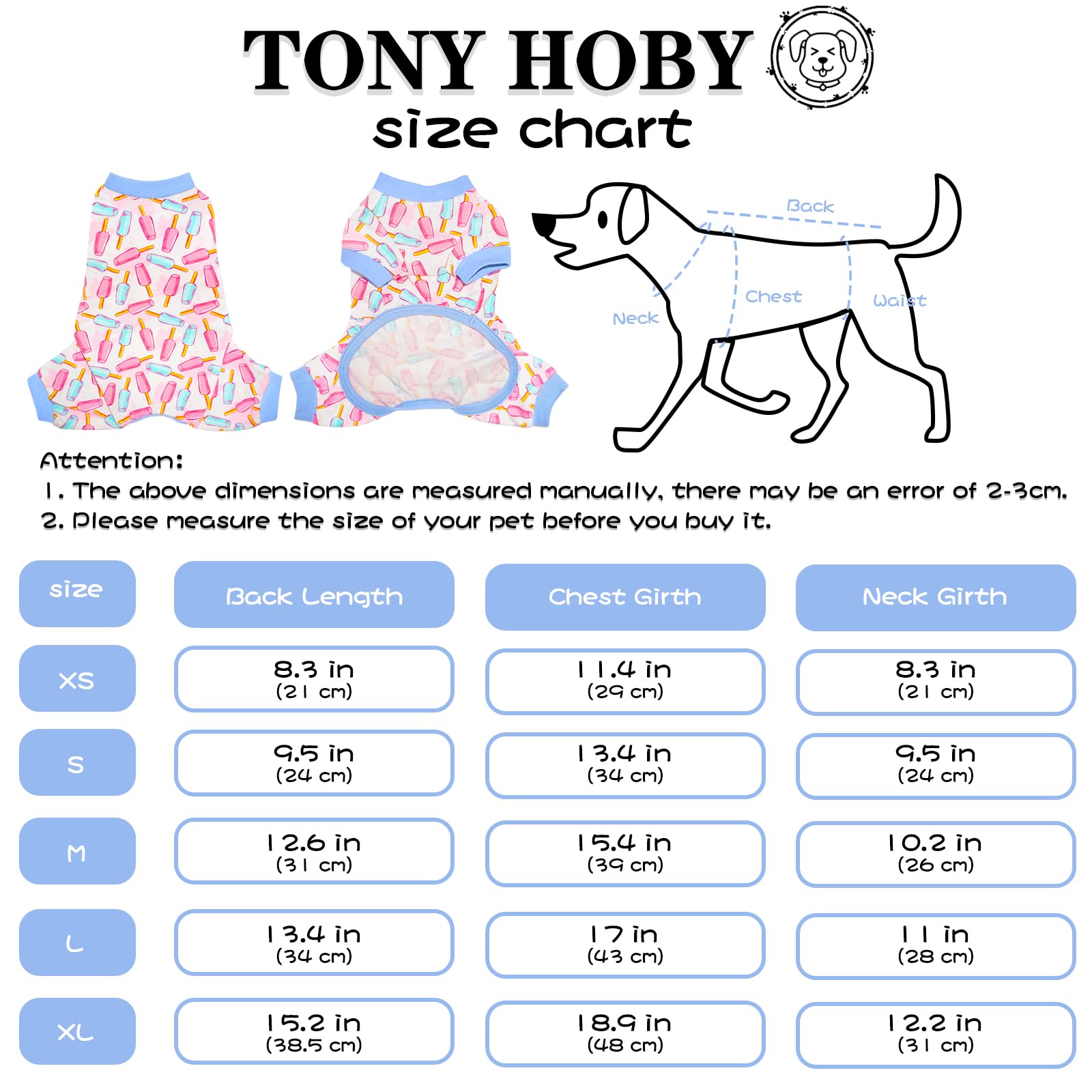 Tony Hoby Dog Pajamas, 4 Legged Dog Pajamas Shirt, Dogs Jumpsuit Clothes Soft Lightweight For Small Medium Dogs (Ice Cream, Xs)