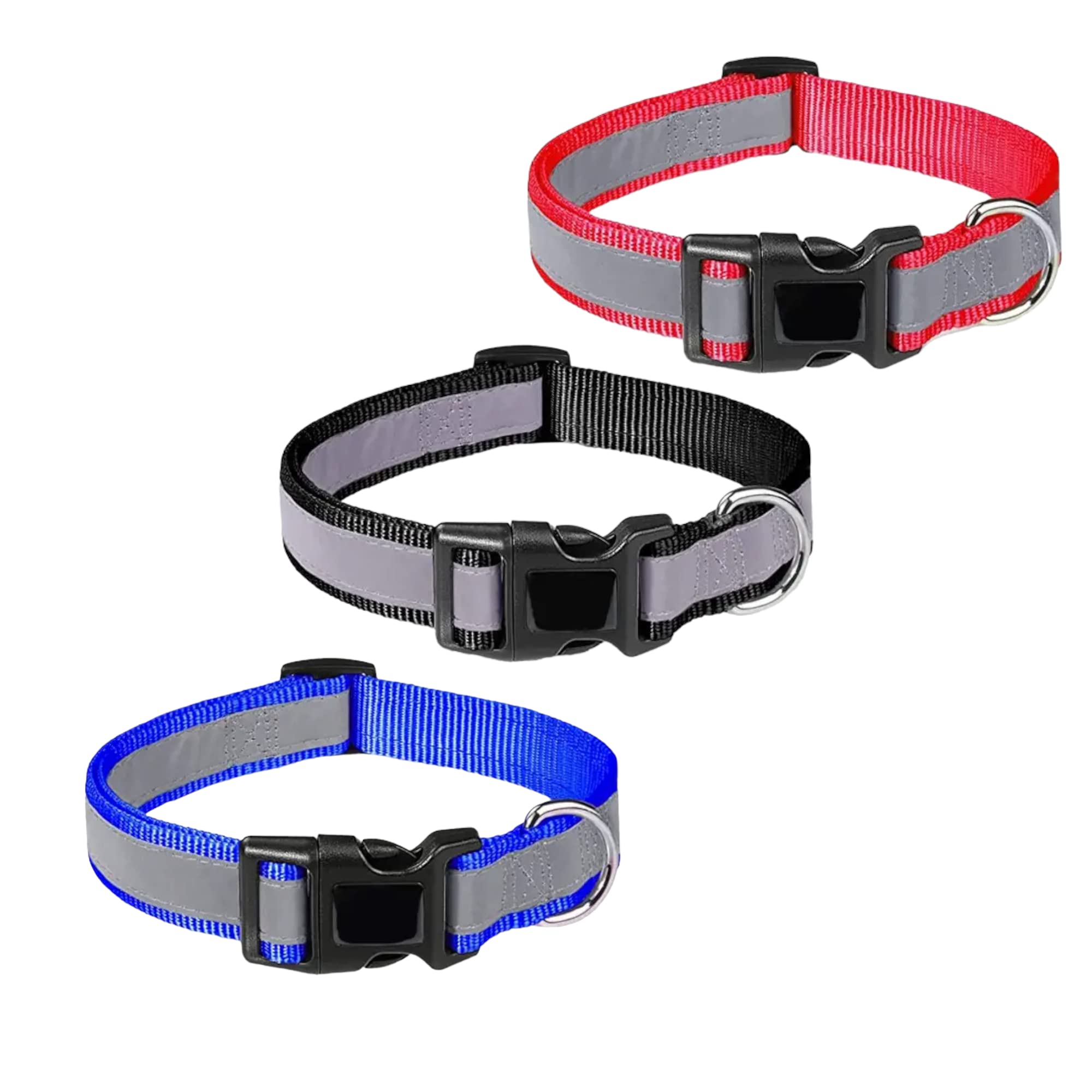 Hurry Pets Nylon Adjustable Reflective Night Visibilty Dog Collars For Street Dogs Medium Size Breeds (Pack Of 3Pcs)