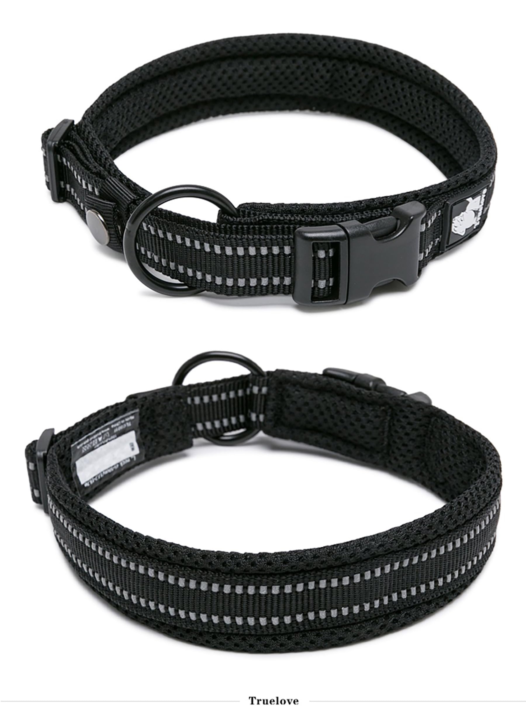 Truelove Dog Collar Reflective Premium Duraflex Buckle,High Grade Nylon Webbing No Choke Basic Collars Tlc5011(Black,3Xl)