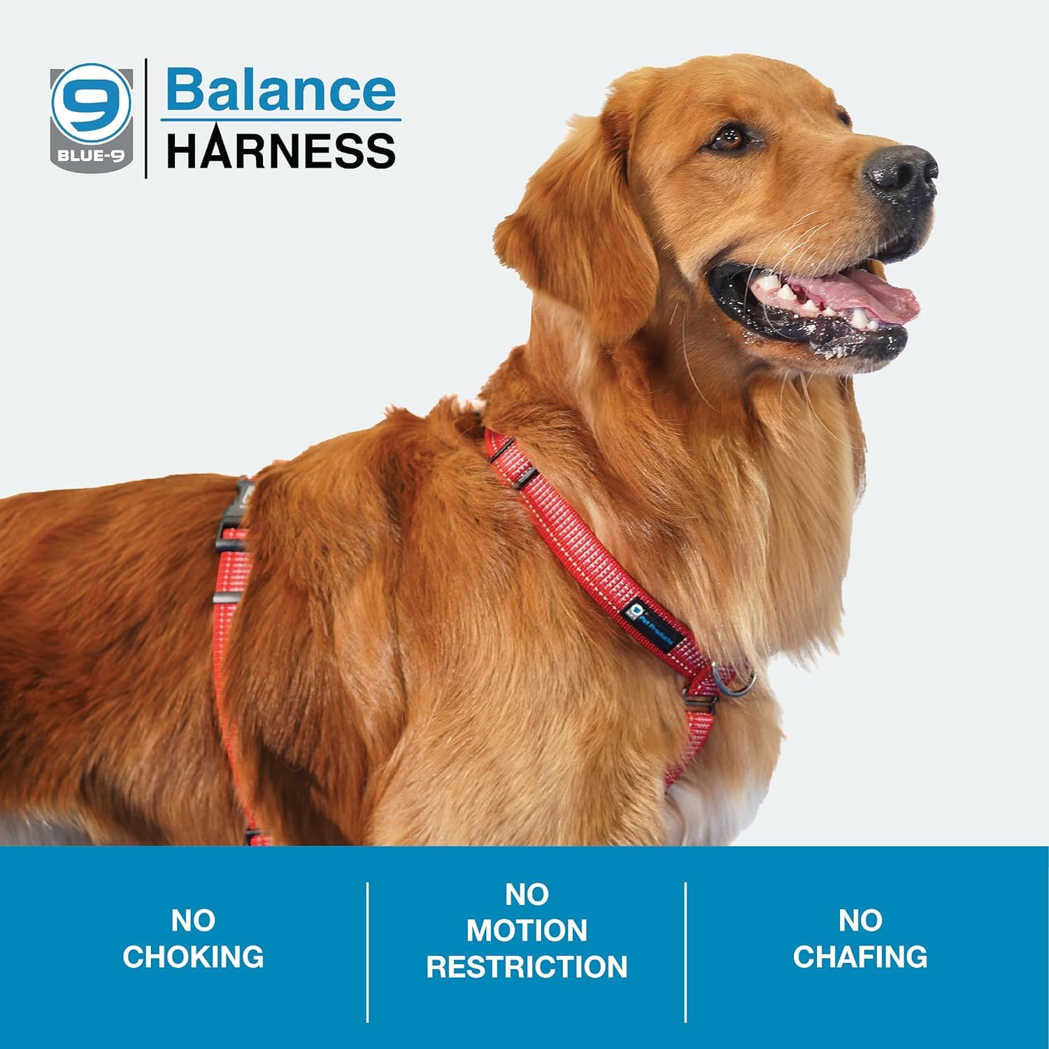 Blue-9 Reflective Buckle-Neck Balance Harness, Fully Customizable Fit No-Pull Harness With 3M Reflective Stitching, Ideal For Dog Training And Obedience, Made In The Usa, Red, Medium/Large