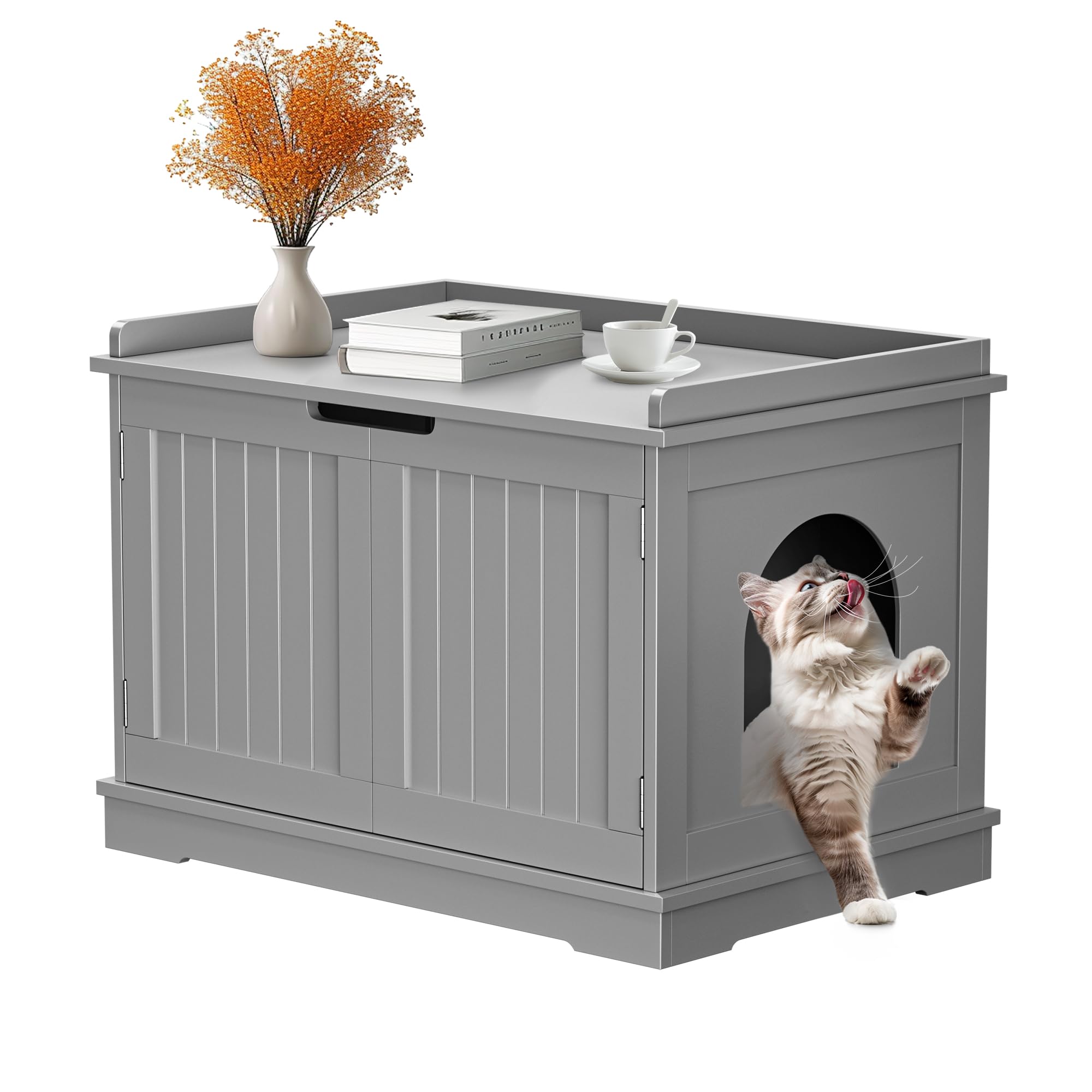 Epetlover Cat Litter Box Enclosure Extra Large Wooden Litter Box Furniture Hidden With Removable Divider, Indoor Cat House Night