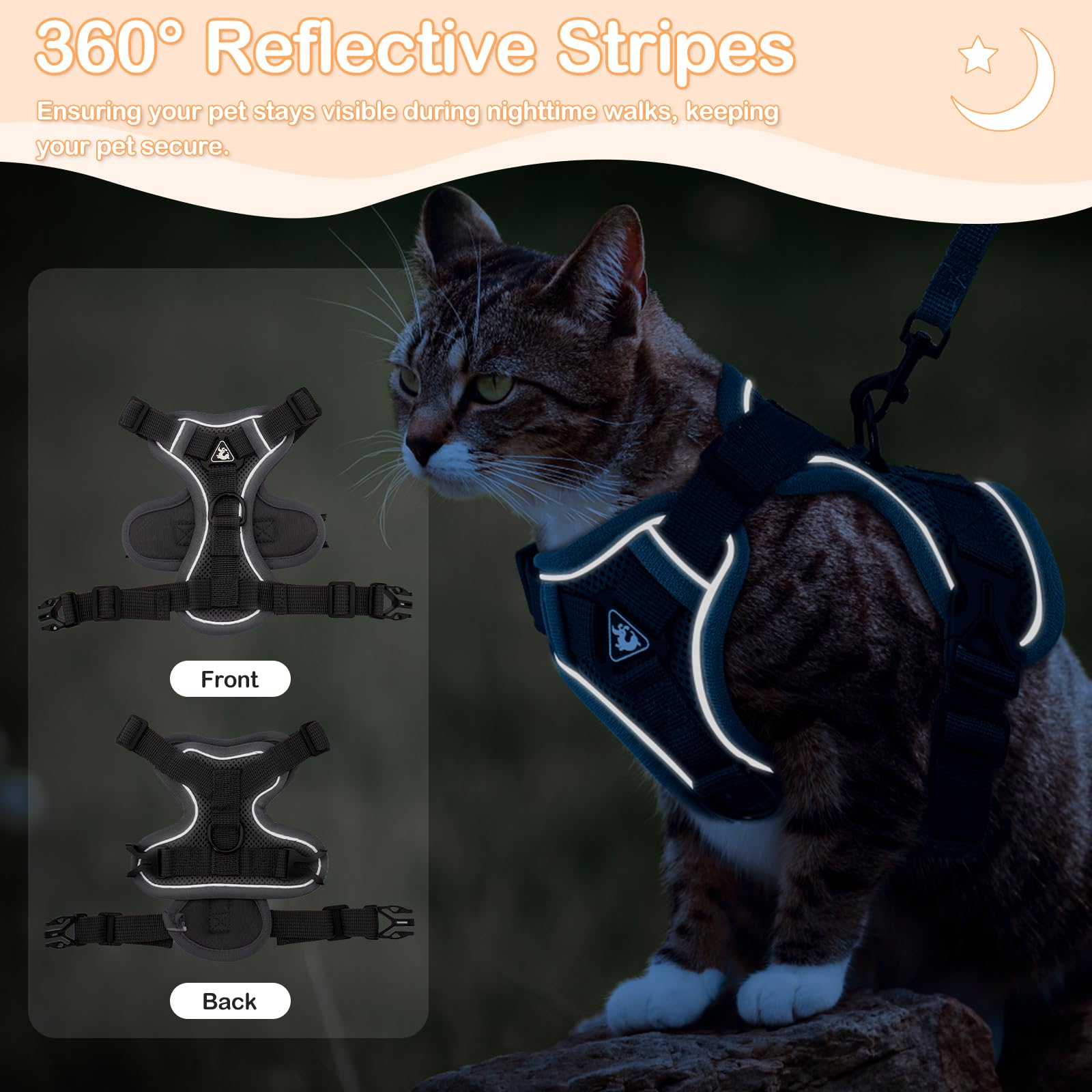 Cat Harness And Leash For Walking Soft Cat Harness Escape Proof, Adjustable Kitten Harness Cat Leash Reflective Strips Jacket, B