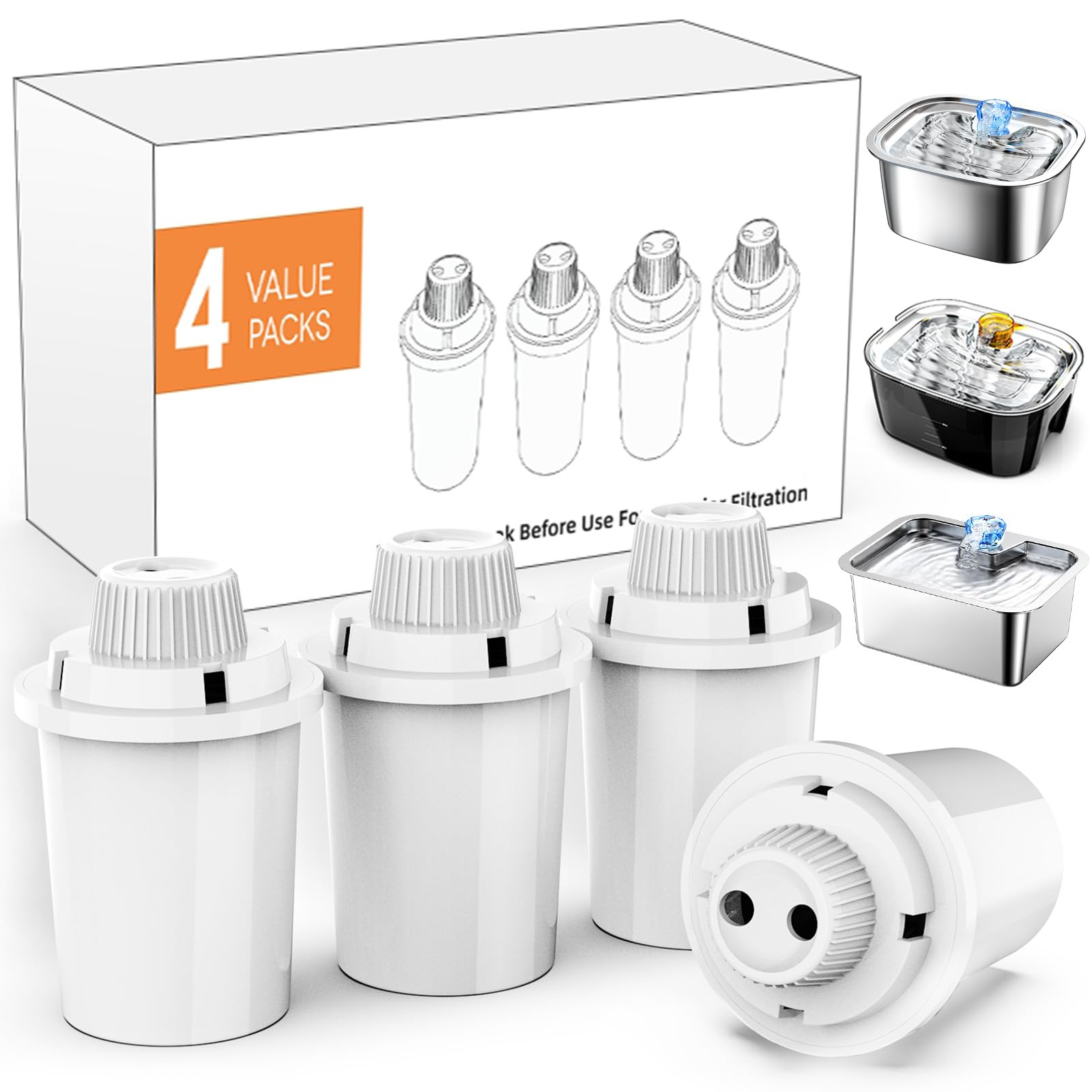 SwSun Dog Water Fountain Filters Replacement 4 Packs, 2 Months Set of Replacement Filters for SwSun 7.6L/2 Gallons Large Dog Wat