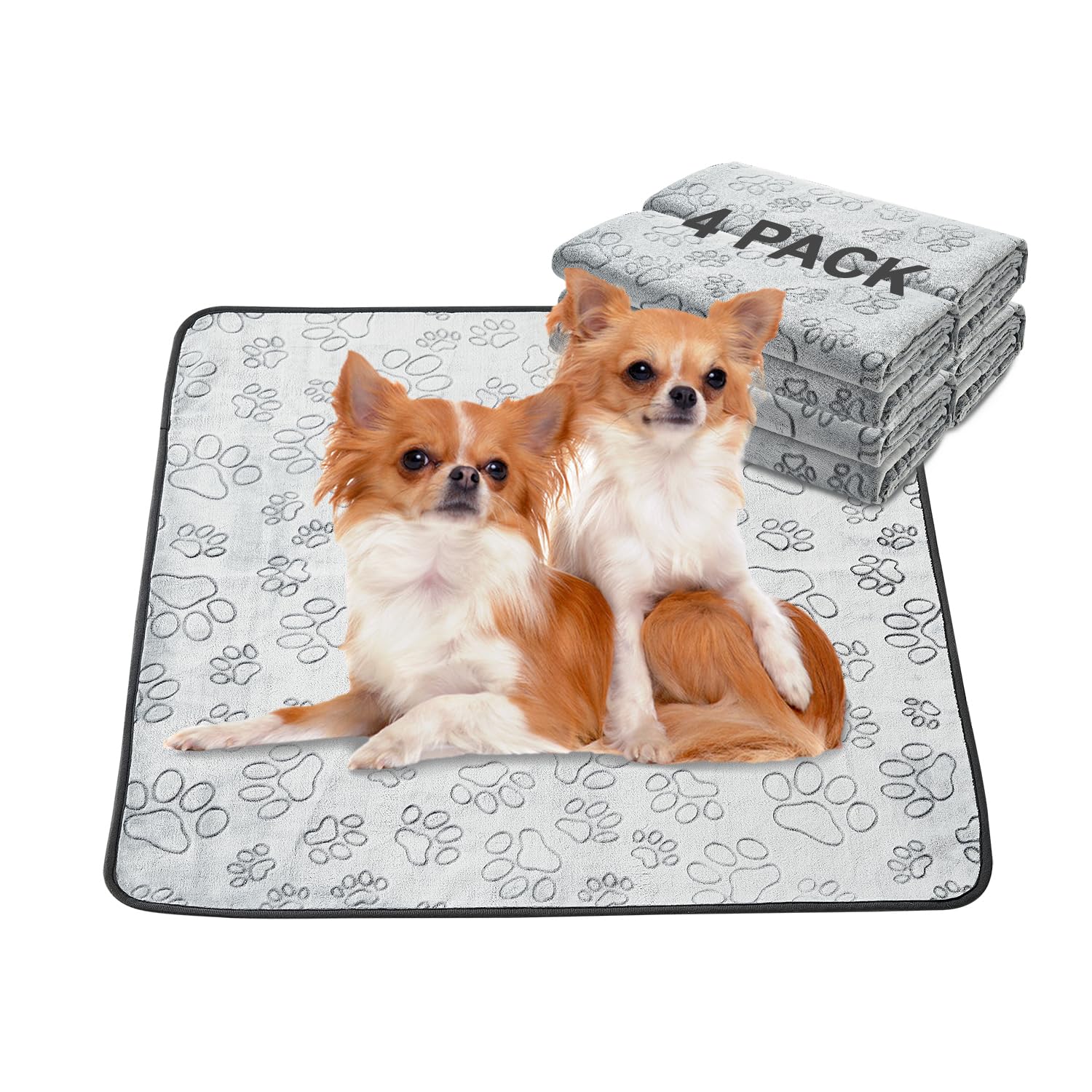 Qeils Reusable Puppy Pads, 4 Pack Washable Pee Pads For Dogs, Non Slip Wee Wee Pad, Absorbent And Leakproof Training Mats For Potty, Crate, Playpen, Bed, Sofa, 30'X 34'