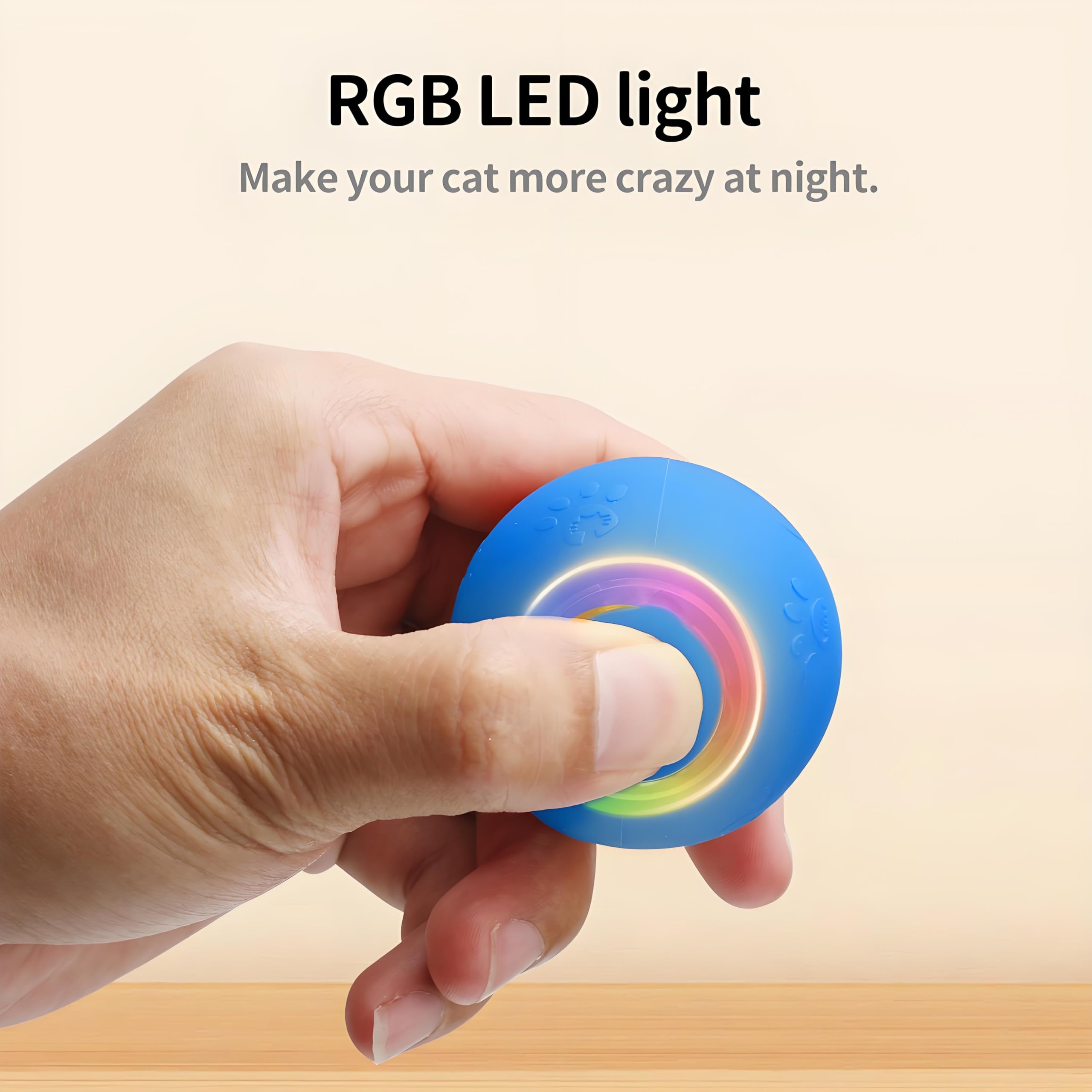 TONOSA Interactive Cat Ball Toy - Motion Activated, RGB Lighting, 3 Motion Modes-Automatic Cat Ball for Bored Indoor Cats(Blue)