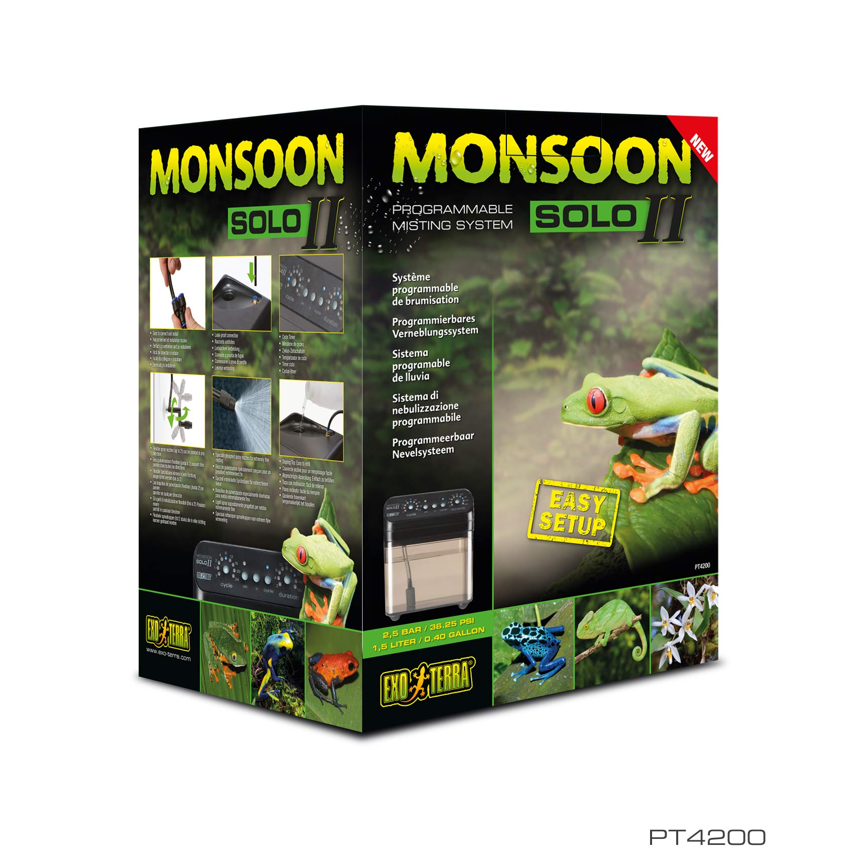 Exo Terra Monsoon Solo II Misting System - Programmable Humidifier for Reptile Terrariums, 2.3 LBS, Black, Plastic & Metal