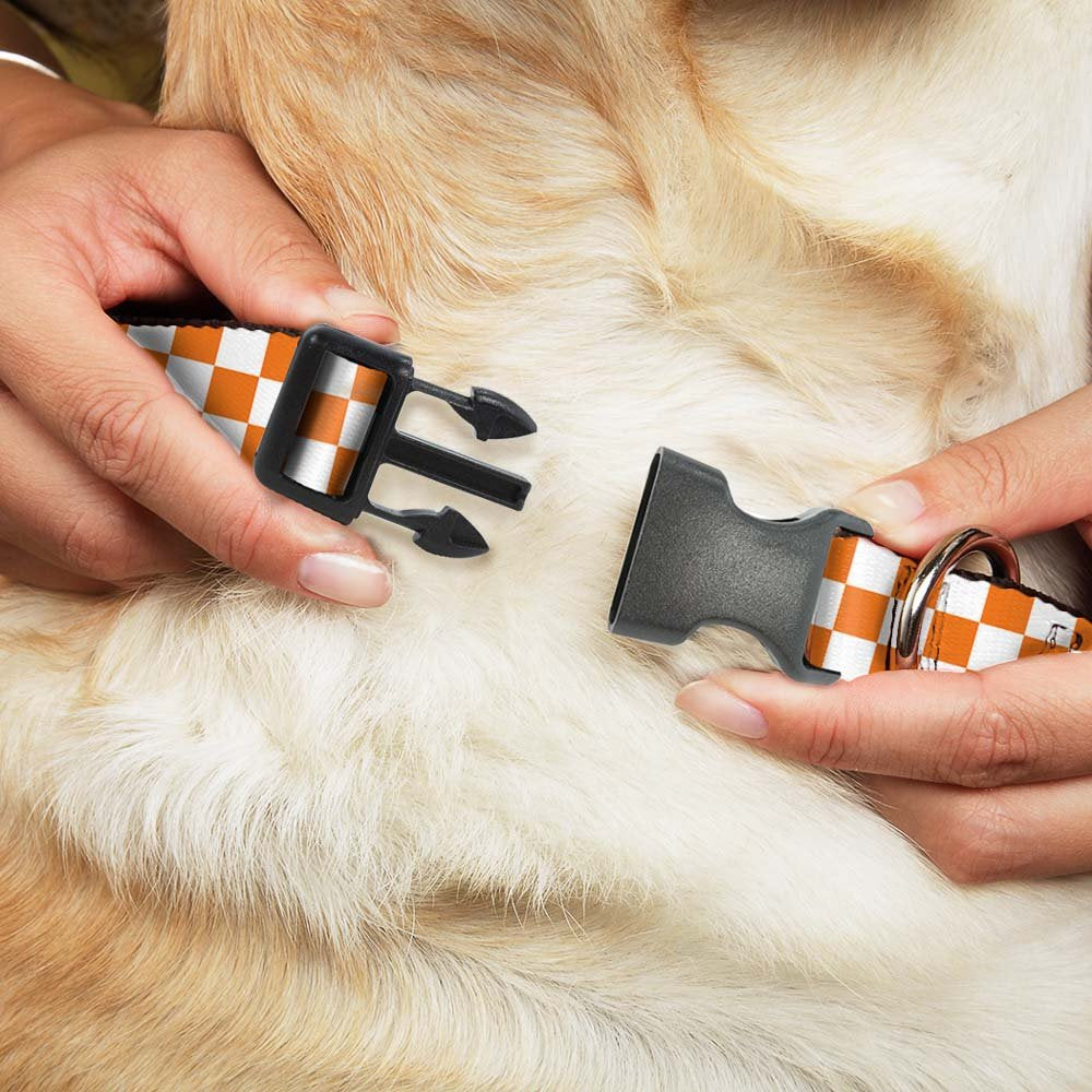 Buckle-Down Plastic Clip Collar - Checker White/Tn Orange - 1/2' Wide - Fits 8-12' Neck - Medium