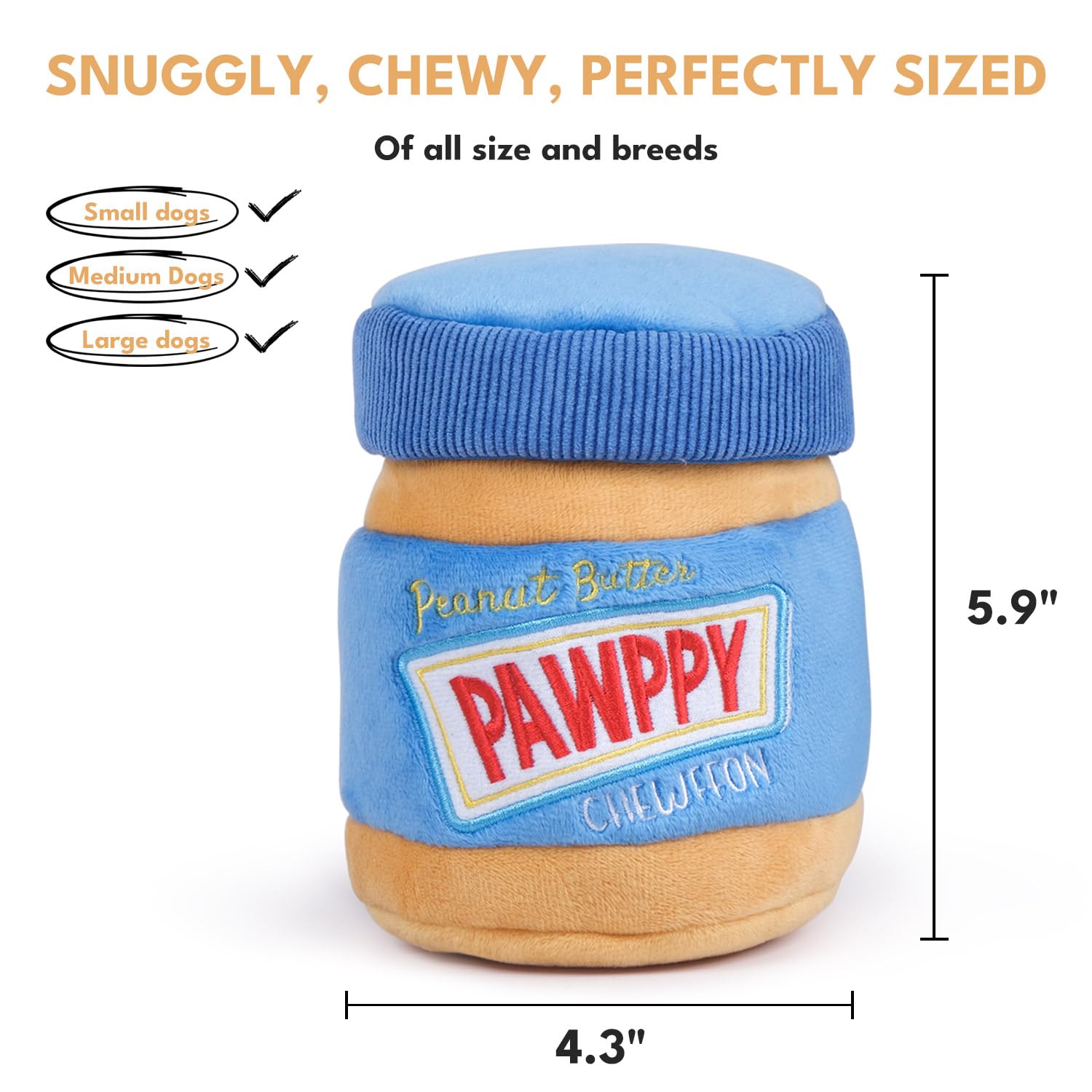 Chewffon Interactive Dog Enrichment Toy,Cute Crinkle&Snuffle Puppy Toys,Hide & Seek Plush Puzzles,Peanut Butter Jar Toys For Bra