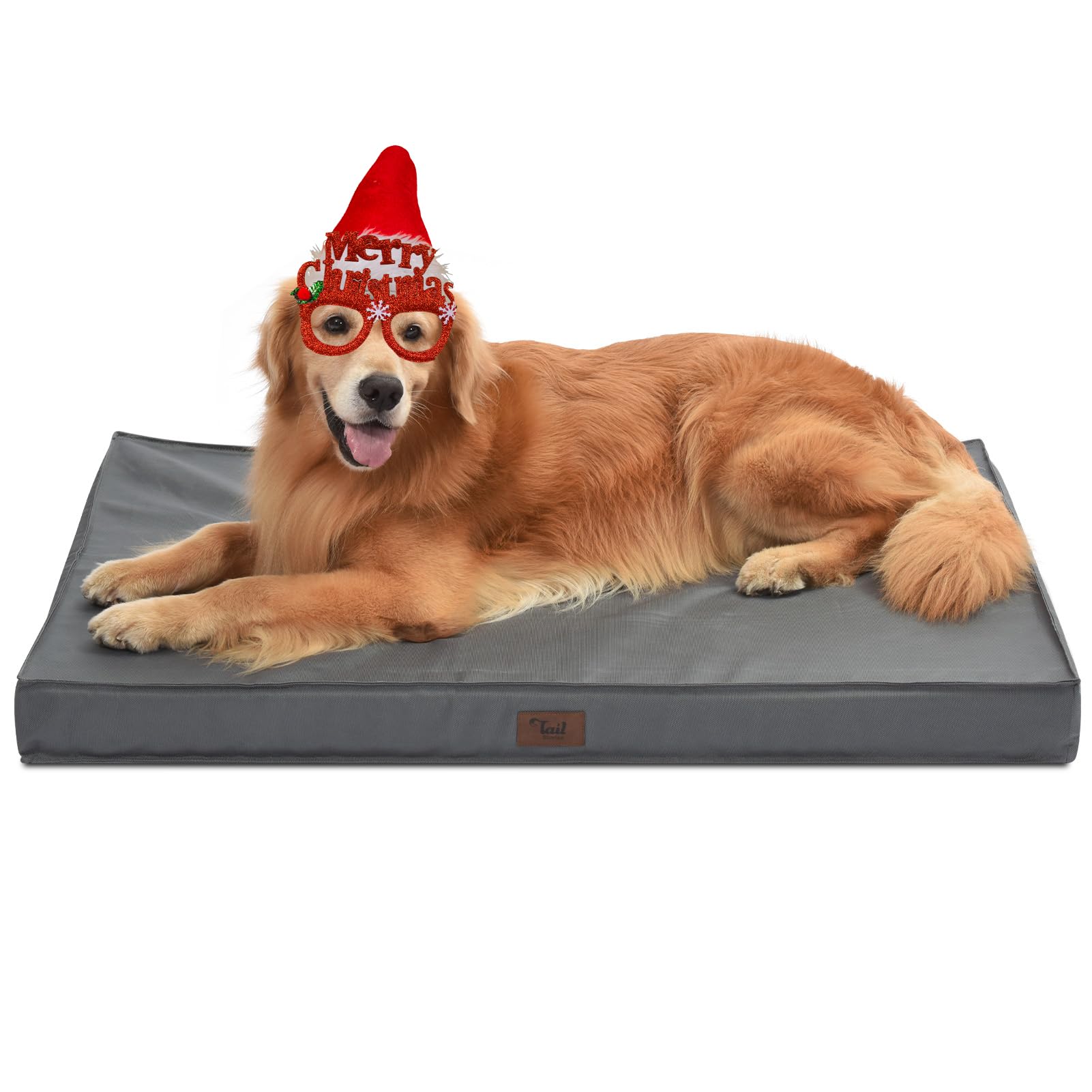 Tail Stories Outdoor Extra Large Dog Bed For Big Dogs, Waterproof Dog Bed For Large Dogs, Egg Crate Foam Xl Dog Bed With Removable Washable Oxford Cooling Cover, Grey