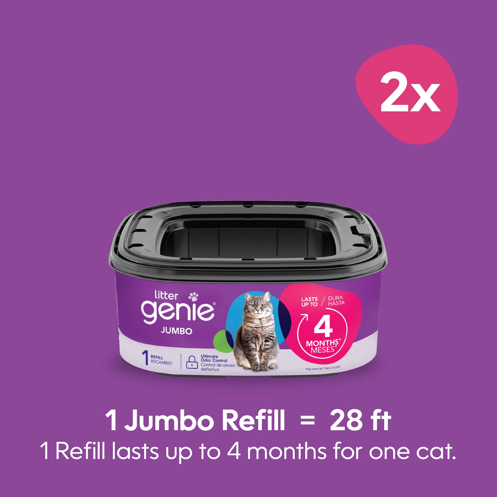 Litter Genie Jumbo Refill Bags 2-Pack | Up to 8 Months Odor Control | Cat Litter Bags for Ultimate Freshness