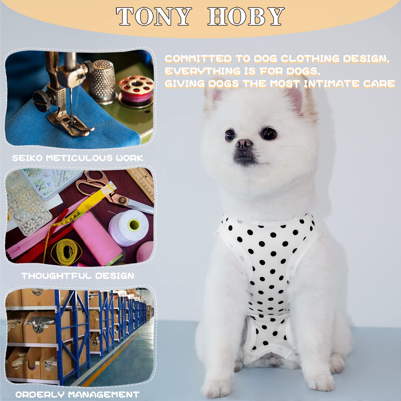 Tony Hoby Summer Dog Pajamas, Dog Sleeveless, Soft Breathable Dog Jumpsuit With Polka Dots (Black, L)