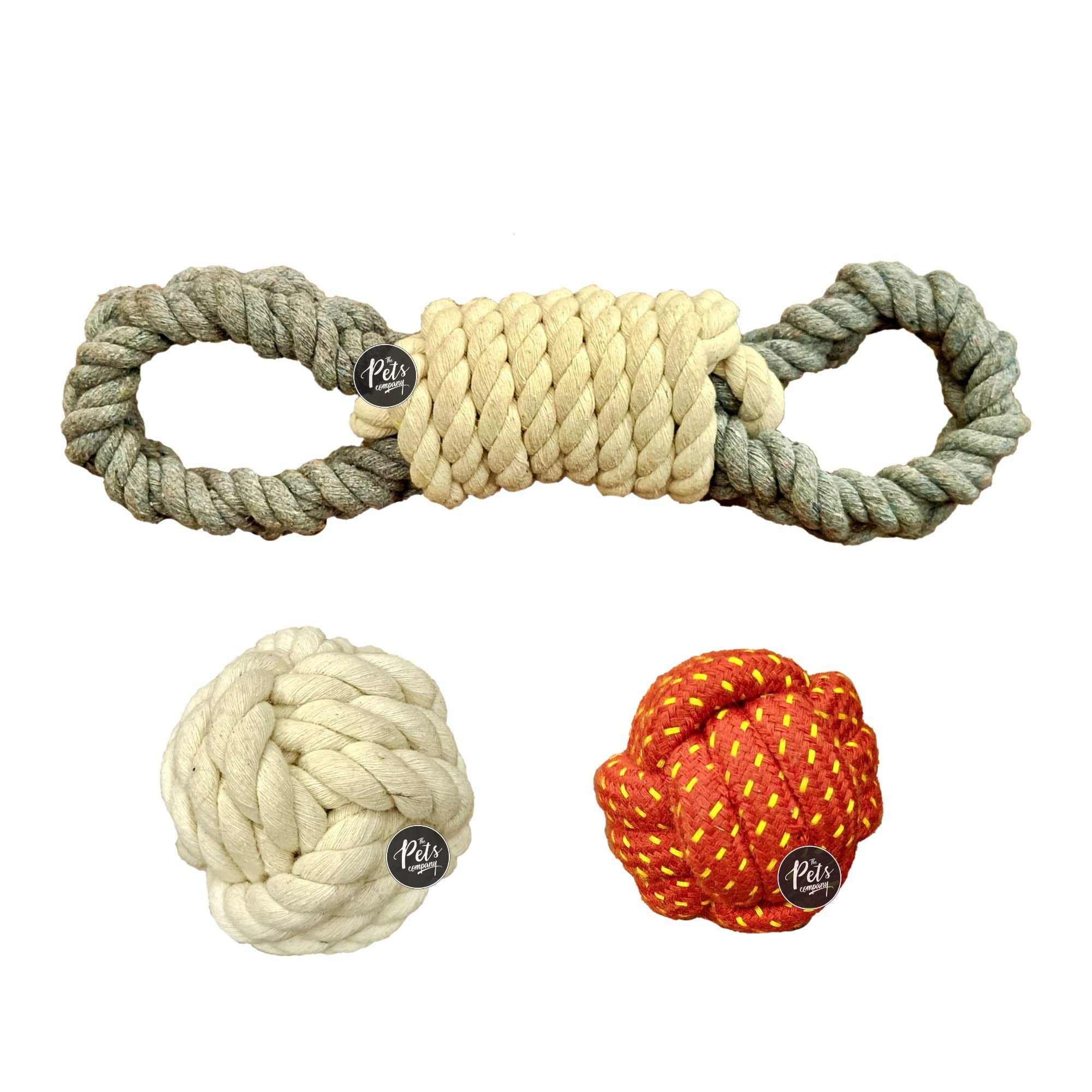 The Pets Company Dog Rope Toy For Adult Aggressive Chewers, Dental Cleaning (Thick Knot Tug + 2 Dog Balls) Dog Toy Combo Of 3 Fo