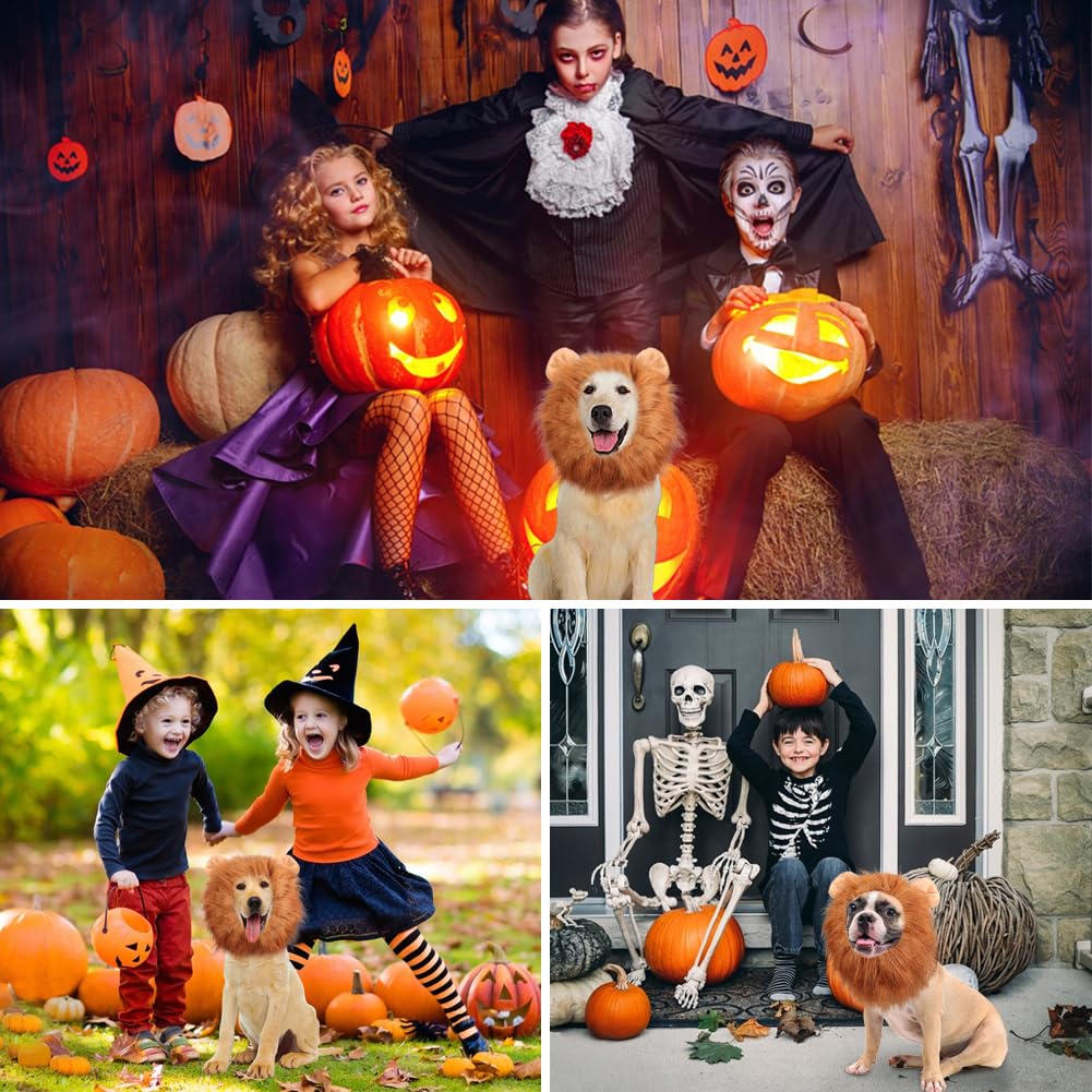 Vivifying Lion Mane For Dog, Adjustable Halloween Dog Lion Costume Wig With Ears For Medium Dogs, Realistic & Funny Dog Accessory Perfect For Parties And Photoshoots (Medium, Dark Brown)