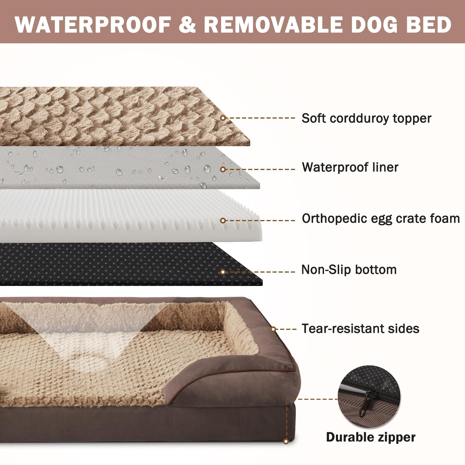 INVENHO Orthopedic Dog Bed for Extra Large Dogs, XXL Egg-Crate Foam Dog Couch with Washable Removable Cover, Waterproof Lining a