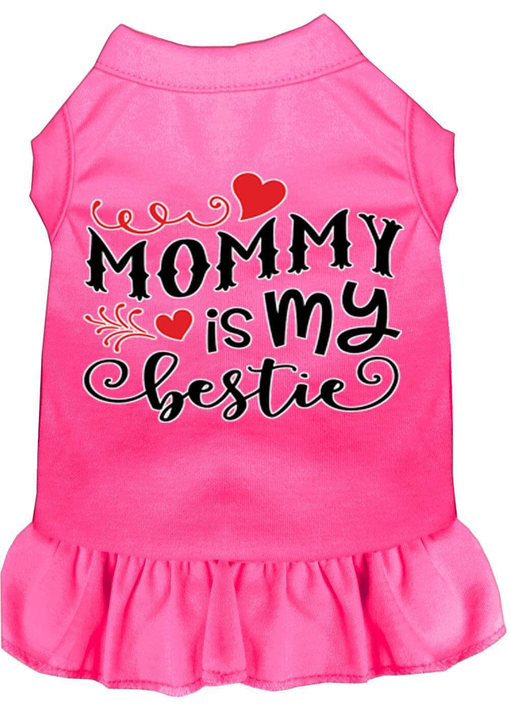 Pet Dog & Cat Dress Screen Printed, "Mommy Is My Bestie" Black W/Red LG (10-14 lbs.)