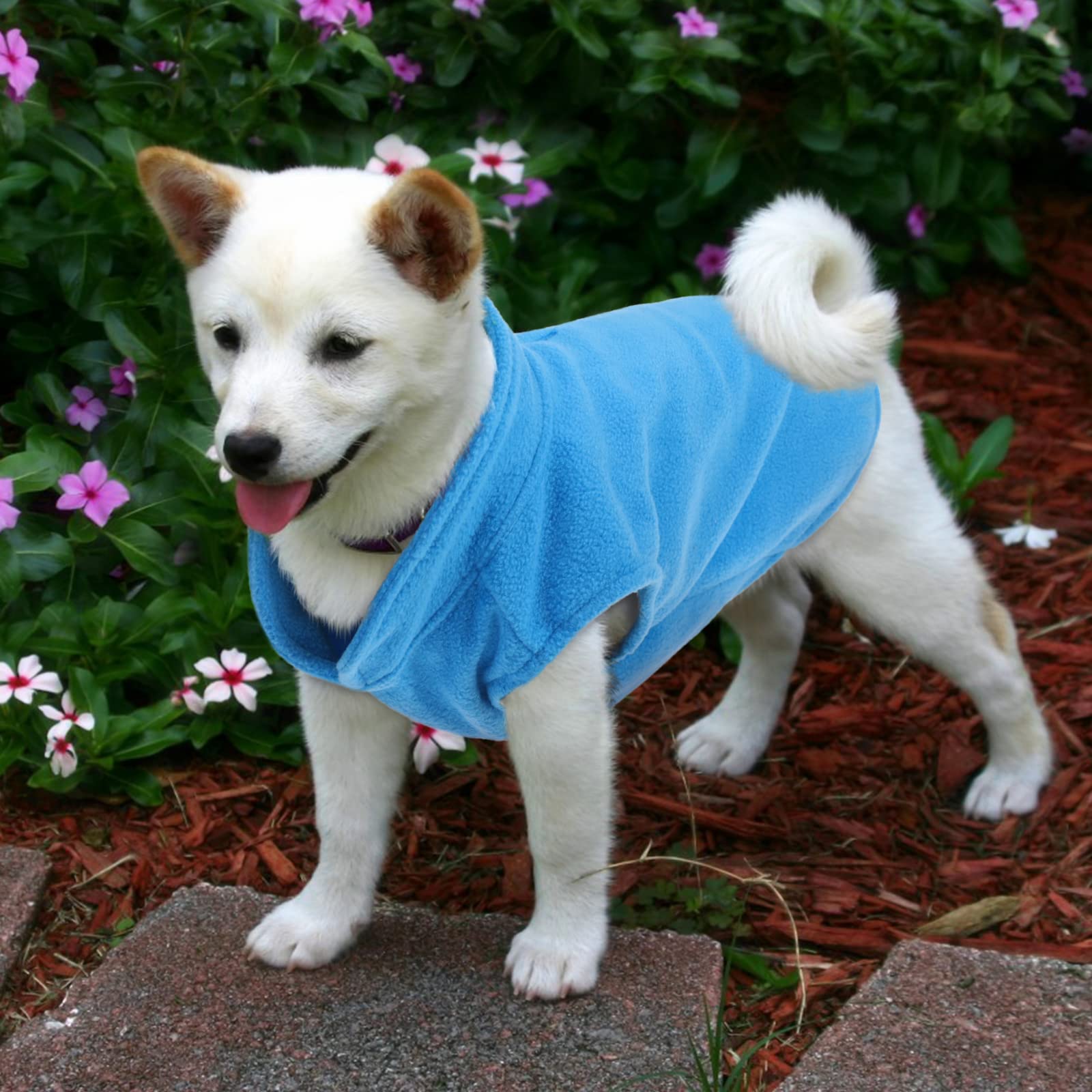 Fuamey Dog Fleece Vest,Warm Sweatshirt Puppy Stretchy Sweater Pullover Dog Turtleneck Coat Dog Winter Jacket With Leash Hole,Doggie Dachshund Sweaters Yorkie Clothes For Small Medium Dogs Blue L