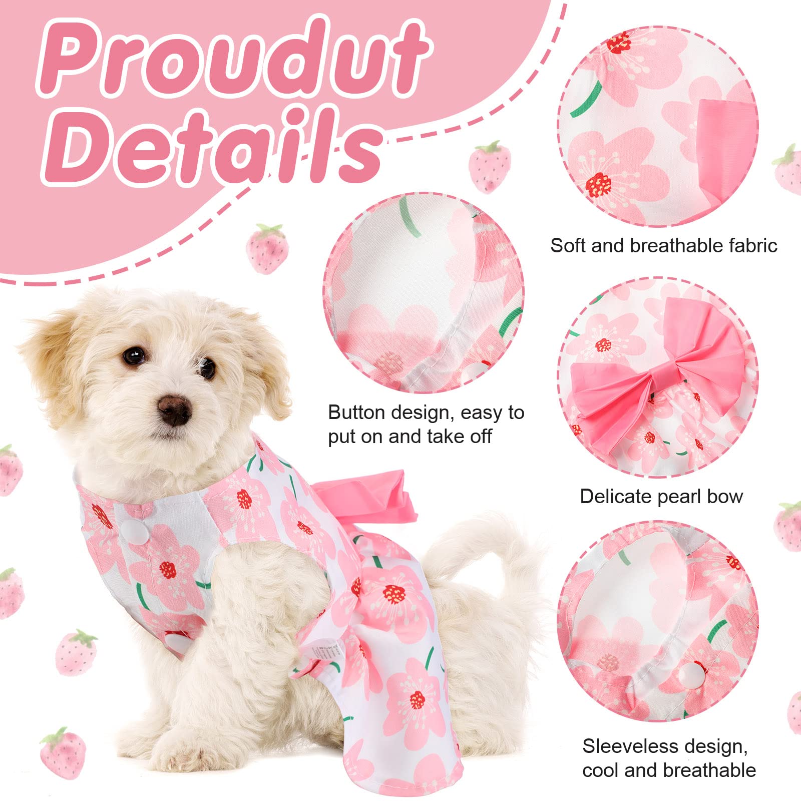 5 Pieces Dog Dresses For Small Dogs Girls Floral Puppy Dresses Pet Dog Princess Bowknot Dress Cute Doggie Summer Outfits Dog Clothes For Yorkie Female Cat Small Pets, 5 Styles(Small)