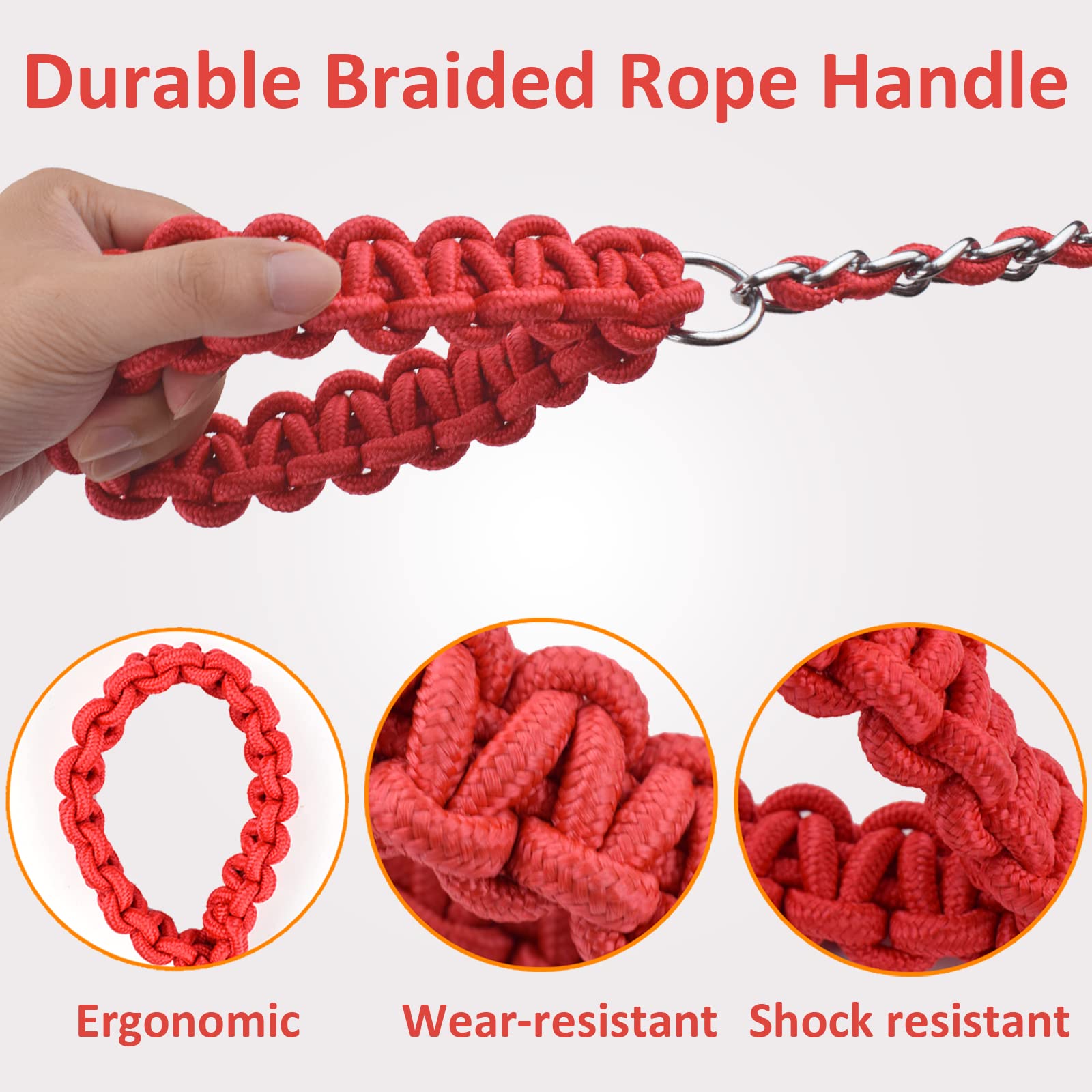 Cdycam Chain Dog Leash Chew Proof Dog Leash For Medium Large Dogs, 5.5 Ft Heavy Duty Metal Leashes With Anti Bite Rope Handle Fo