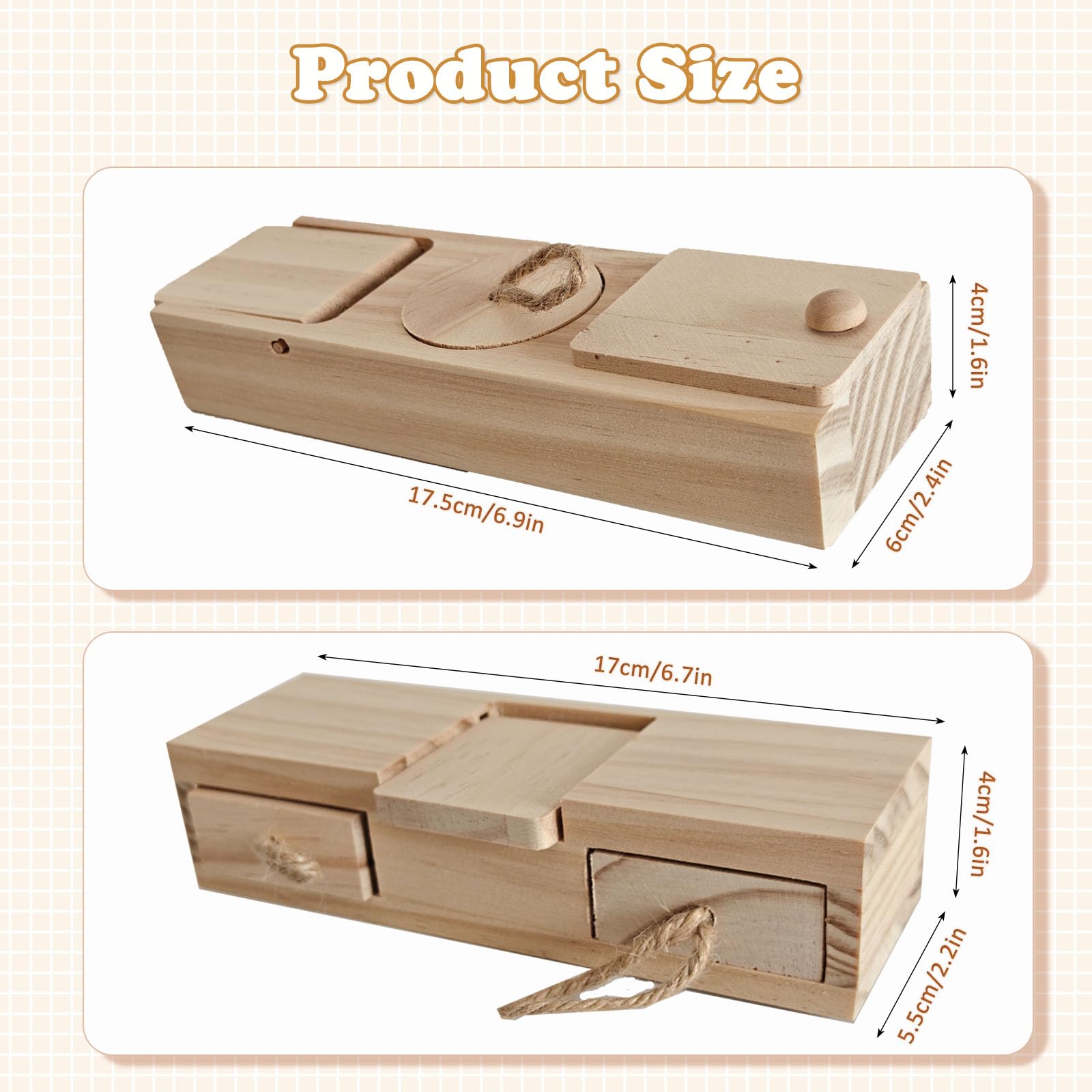 JINYOND 2 PCS Wooden Foraging Toys for Guinea Pigs Hamsters Chinchillas Natural Pinewood Puzzle Feeder with Drawers & Ropes Smal