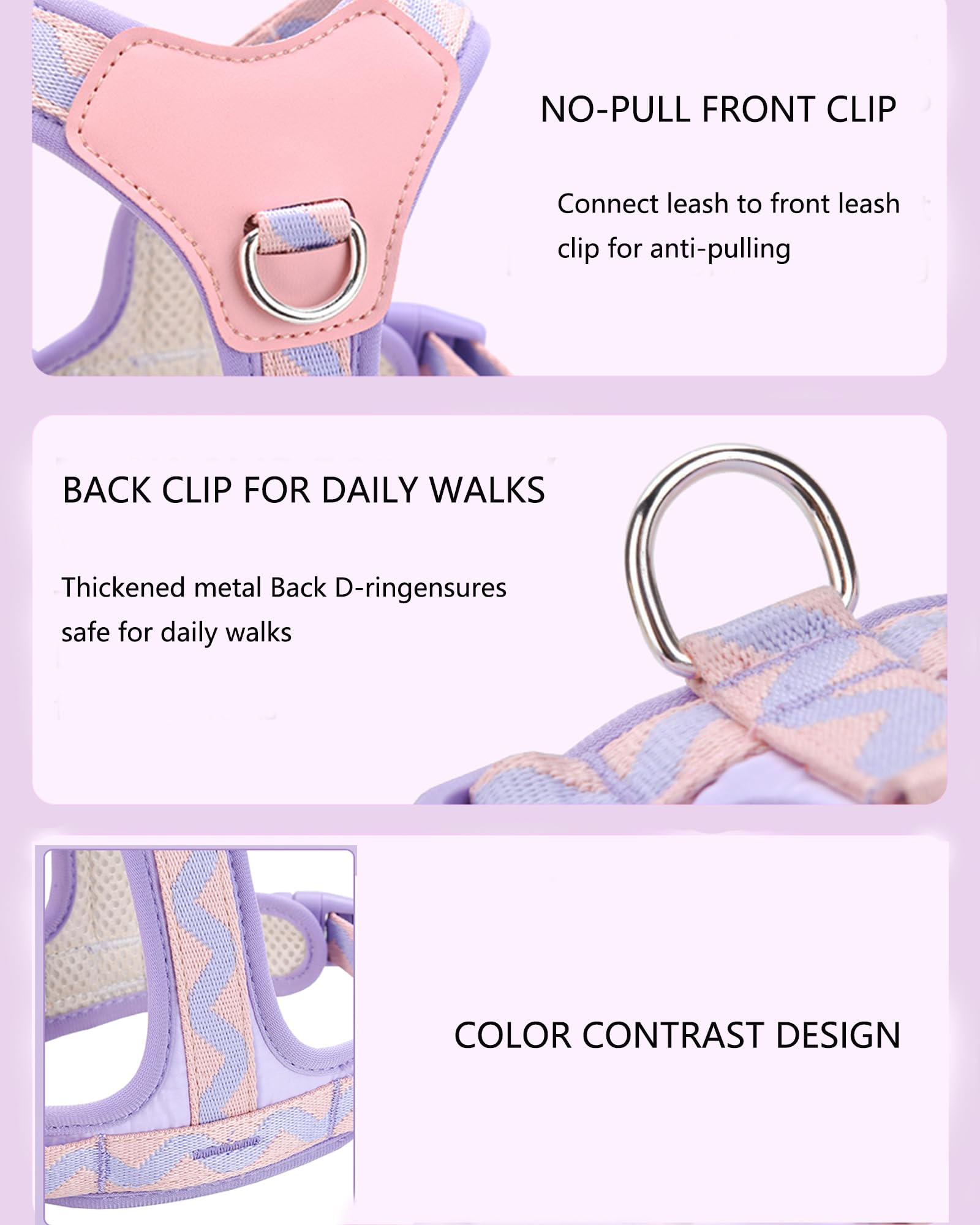 Purple Xs Dog Harness For Small Dogs, No Pull Dog Harness With 2 Leash Clips, Puppy Harness, Dog Vest Harness(Purple, Xs)