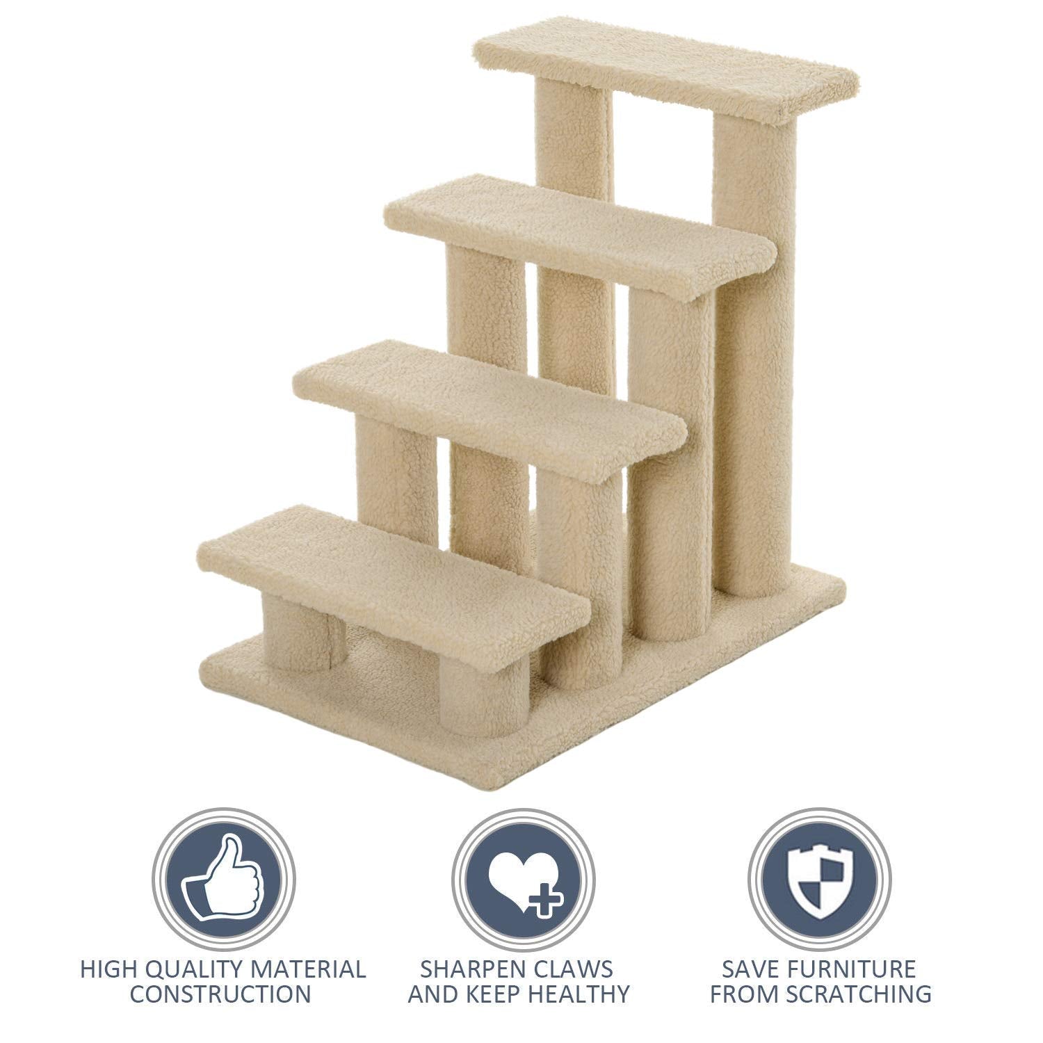 Pawhut 25'' 4-Step Multi-Level Carpeted Cat Scratching Post Pet Stairs - Light Brown