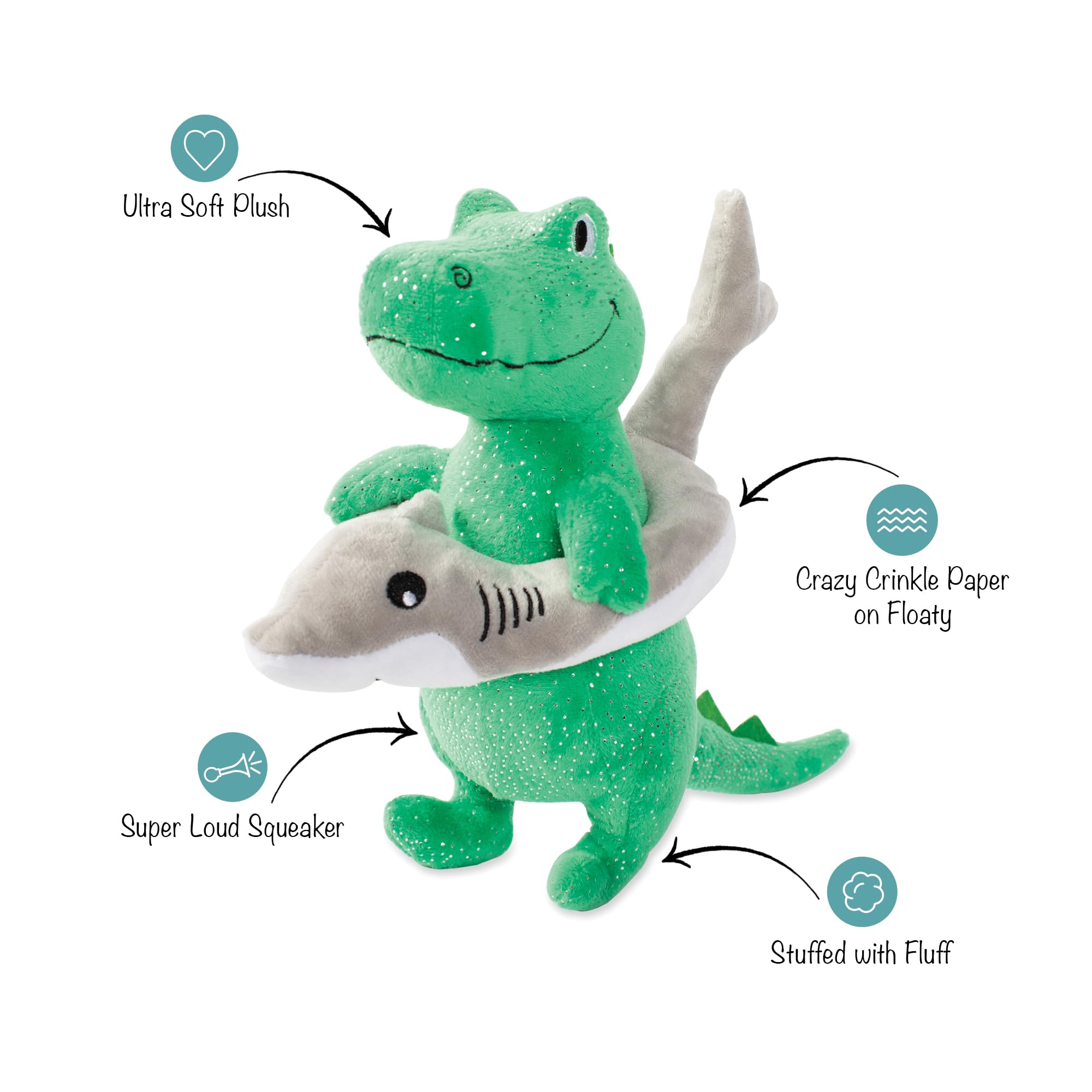 Fringe Studio Plush Dog Toy, Shark Week Rex (289879) For All Breed Sizes