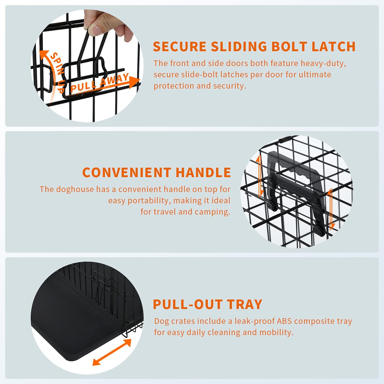 Hcy Dog Cage Dog Crate Dog Kennel Folding Metal Pet Crate For Small/Medium/Large Dogs 42 Inch Double Doors Puppy Kennel With Divider Panel Indoor Outdoor Travel Use(Black)
