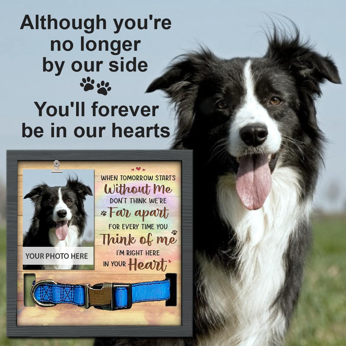 Pawfect House Dog Memorial Gifts For Loss Of Dog, Don'T Think We'Re Far Apart, Pet Loss Sign, Pet Memorial Collar Frame, Dog Ber