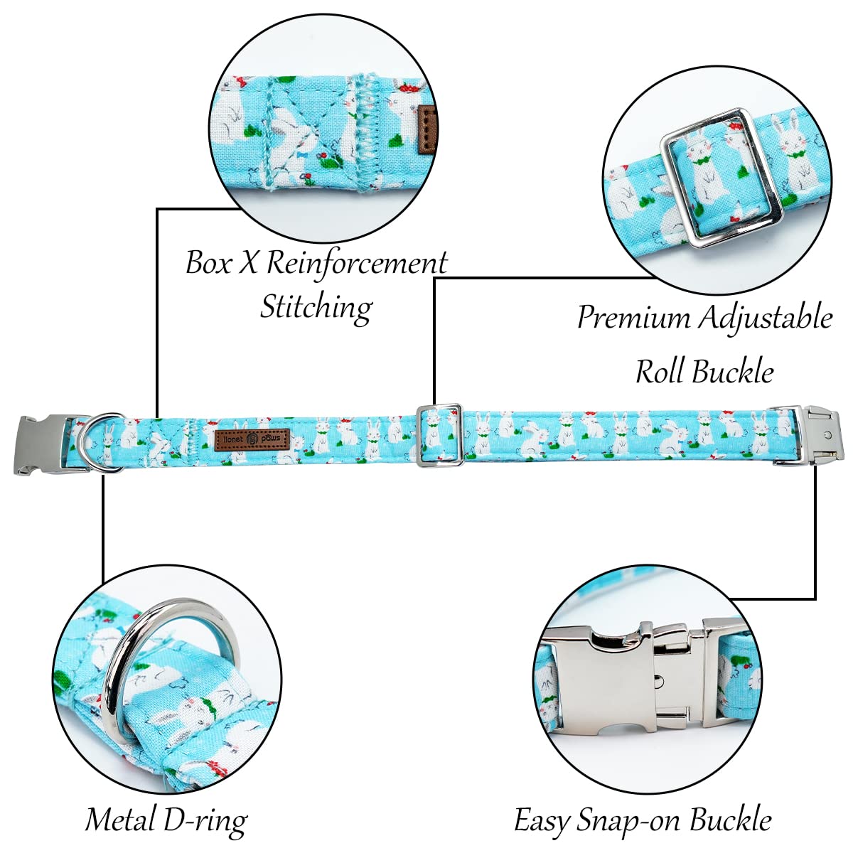 Lionet Paws Easter Dog Collar With Flower, Bunny Flower Collar With Metal Buckle For Dogs, Adjustable Comfortable Dog Collar Gir