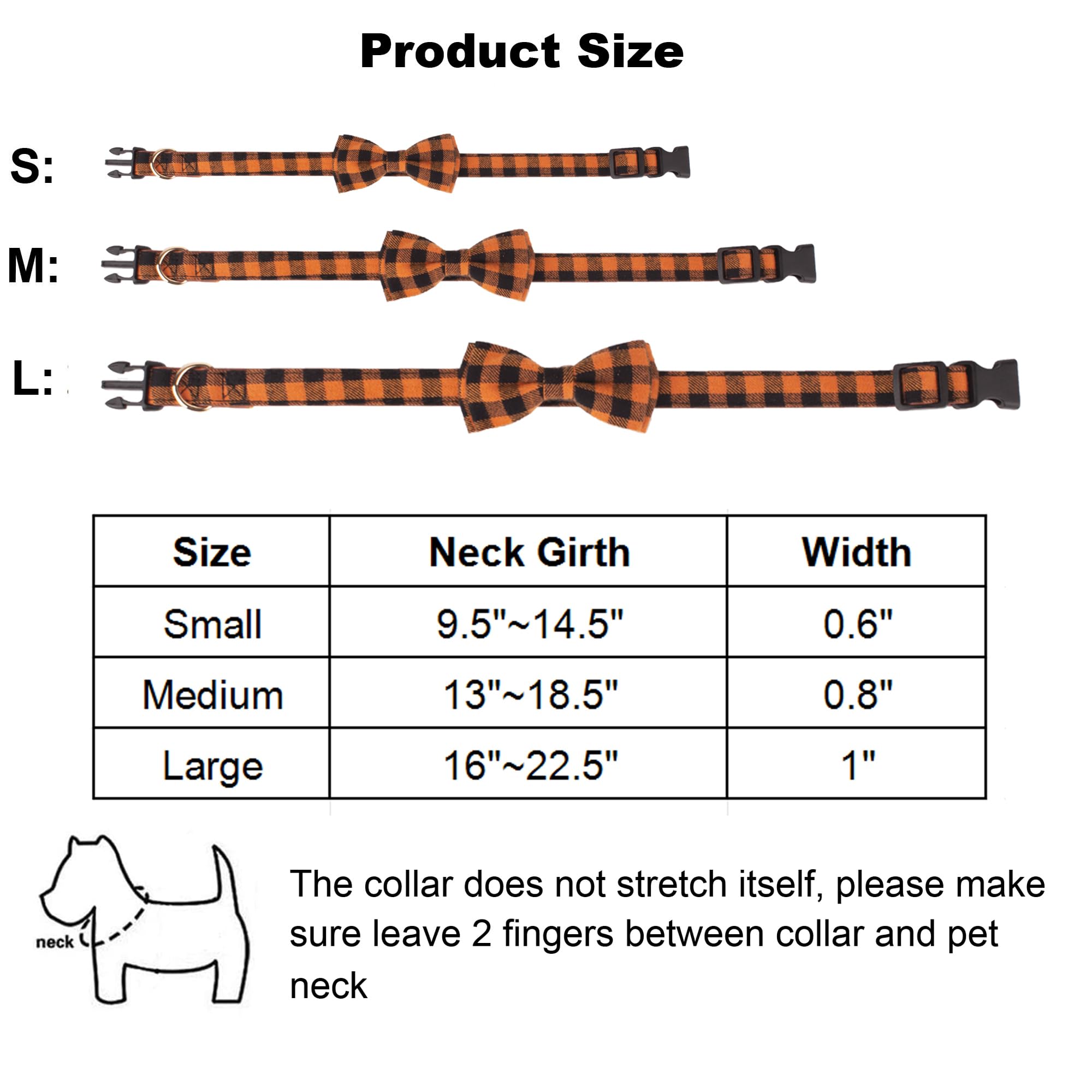 Adoggygo Halloween Dog Collar With Bow, Adjustable Plaid Dog Collars With Removable Bowtie Orange Purple Plaid Halloween Collars For Medium Dogs Pets (Medium, Orange&Purple)