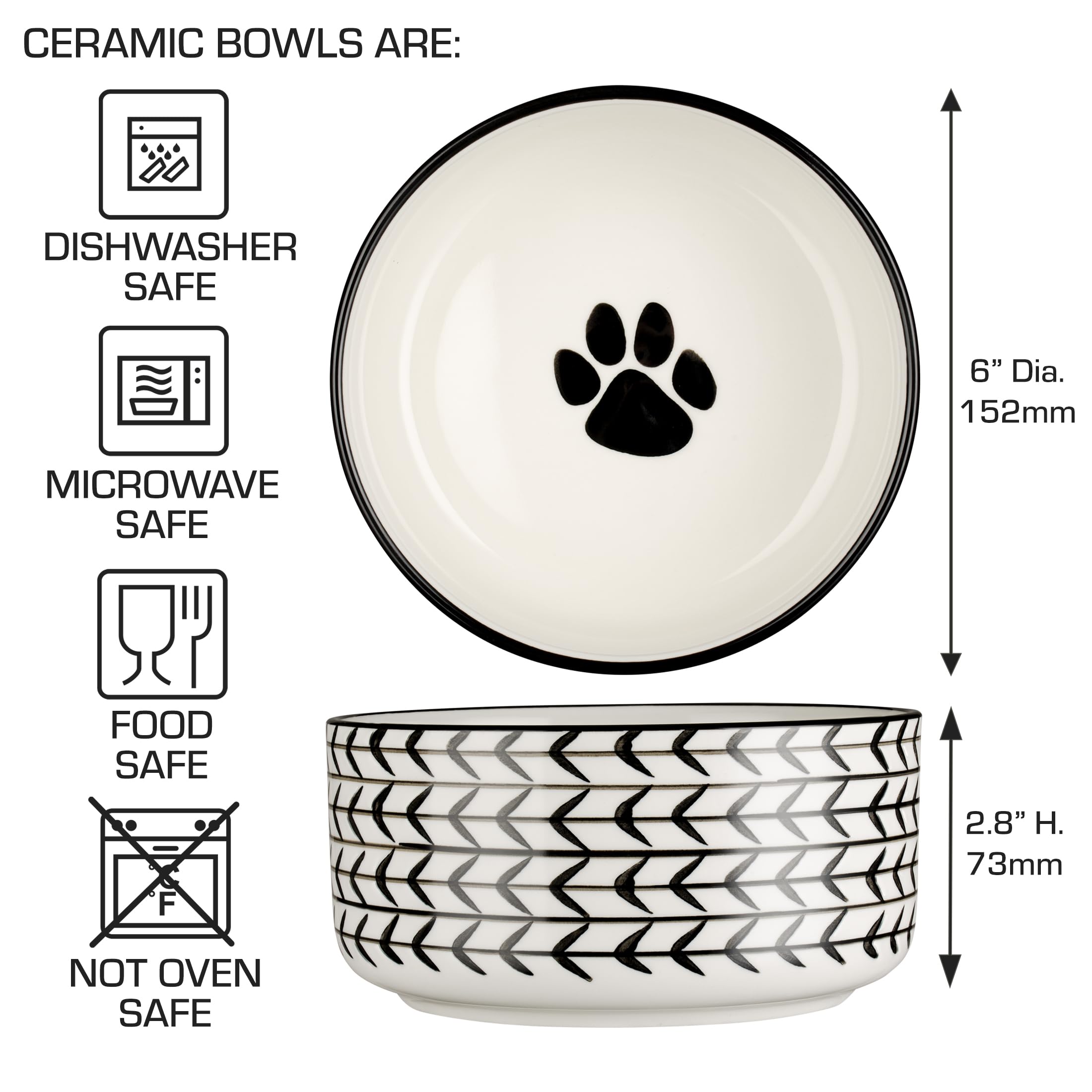 Signature Housewares Ceramic Pet Bowl Set - Food Water Bowls for Dogs and Puppies, Large Cats with Sturdy Metal Stand - Set of 2