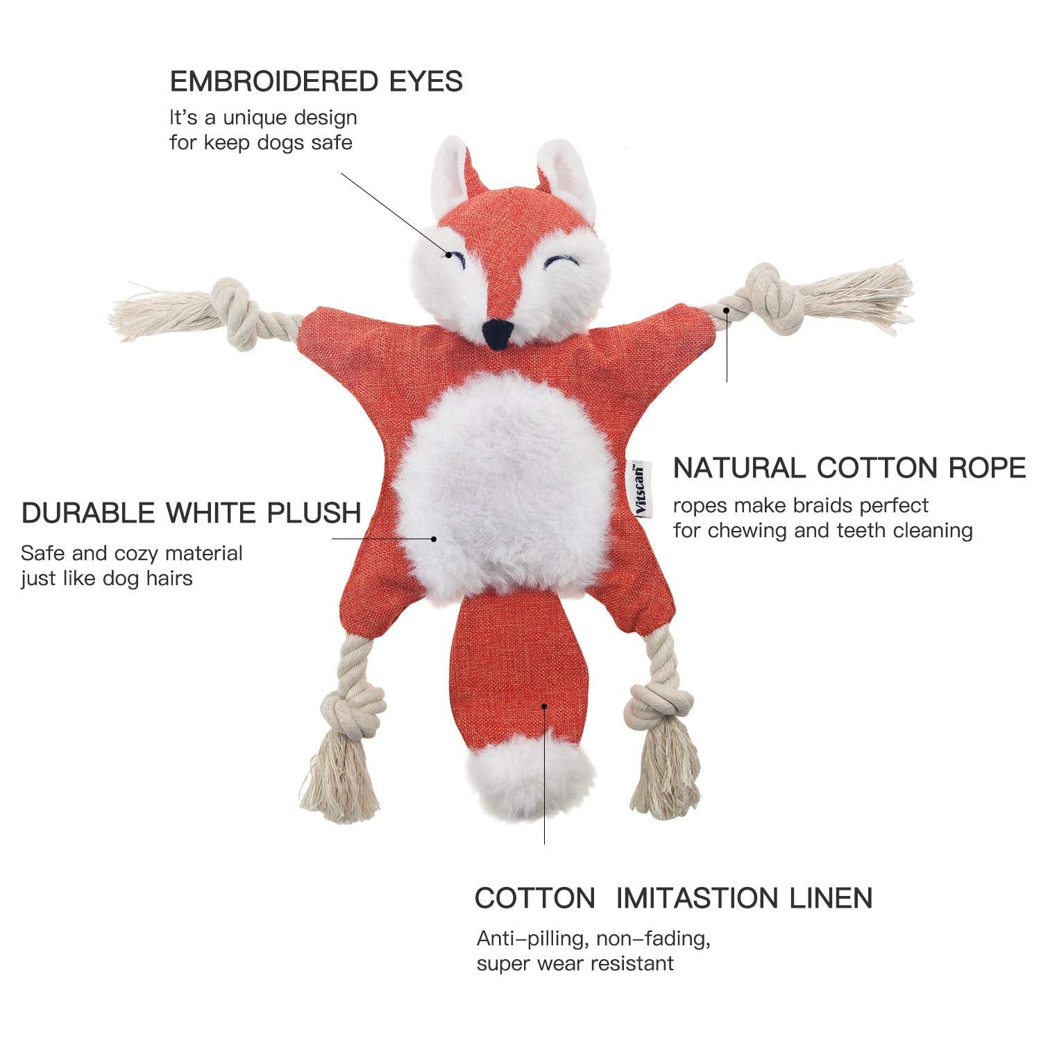 Fox Dog Toy With Squeaker, Stuffless Dog Toy Crinkle Hunting Dog Toy Plush Durable Dog Squeaky Toys Cotton Rope Dog Toy Througho