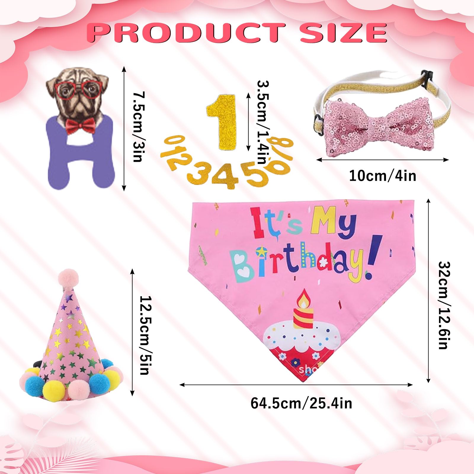 Dog Birthday Hat Bandana Party Decorations, Reusable Dog First Birthday Supplies With Banner Bowtie Numbers Crown, Cute 1St Larg