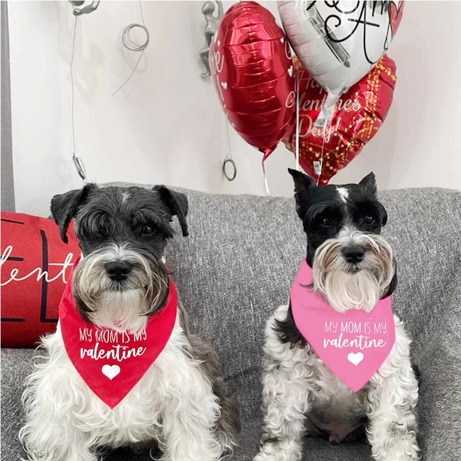 Valentines Day Dog Bandanas - My Mom Is My Valentine Dog Scarf - 2 Pcs Adjustable Party Triangle Reversible Pet Bandanas For Small Medium Large Dogs