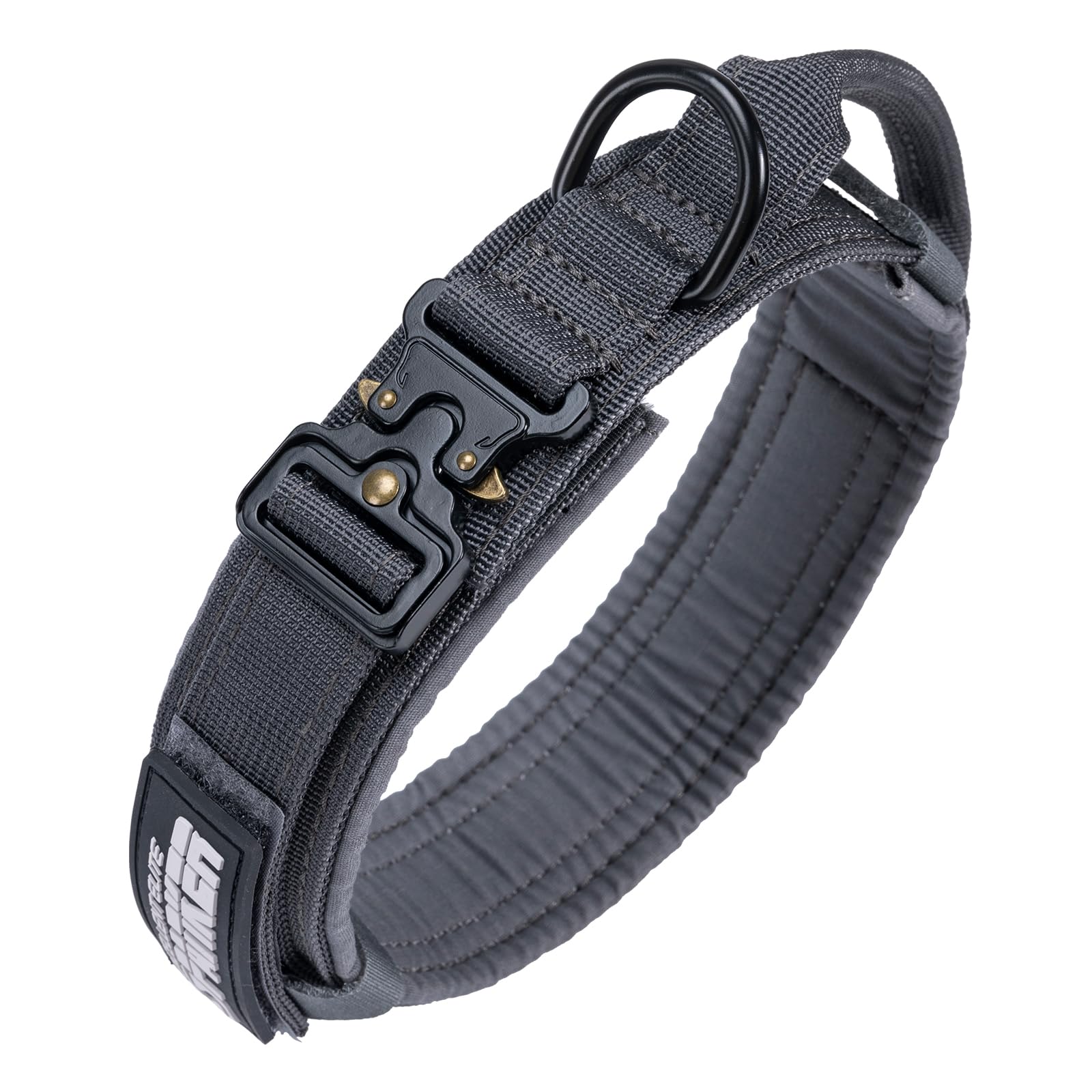Excellent Elite Spanker Tactical Dog Collar Nylon Adjustable K9 Collar Military Dog Collar Heavy Duty Metal Buckle With Handle (Grey-Xl)