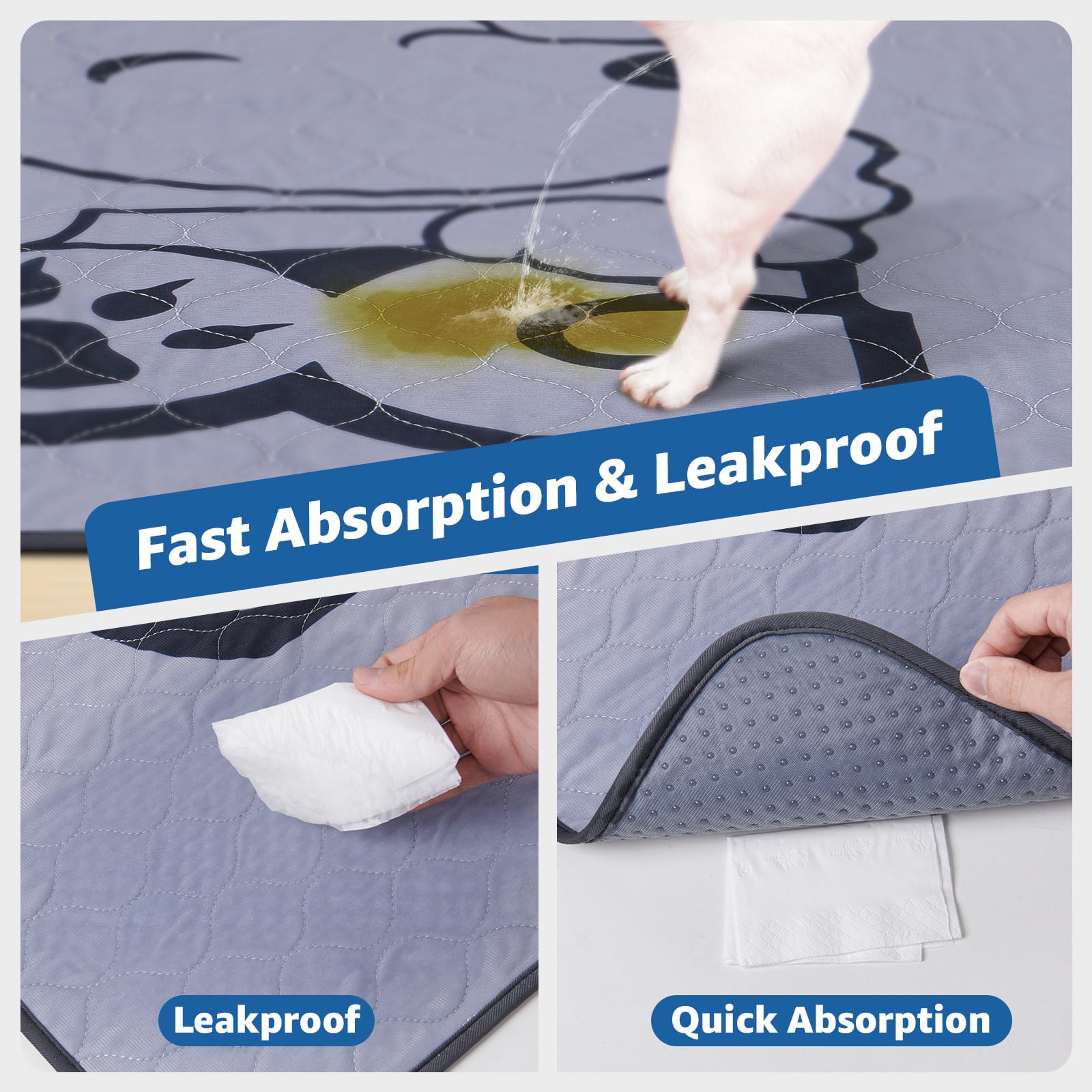 2 Pack Washable Pee Pads For Dogs: Non-Slip Puppy Training Pads With Fast Absorbency - Pet Whelping Pads, Ideal As Puppy Playpen