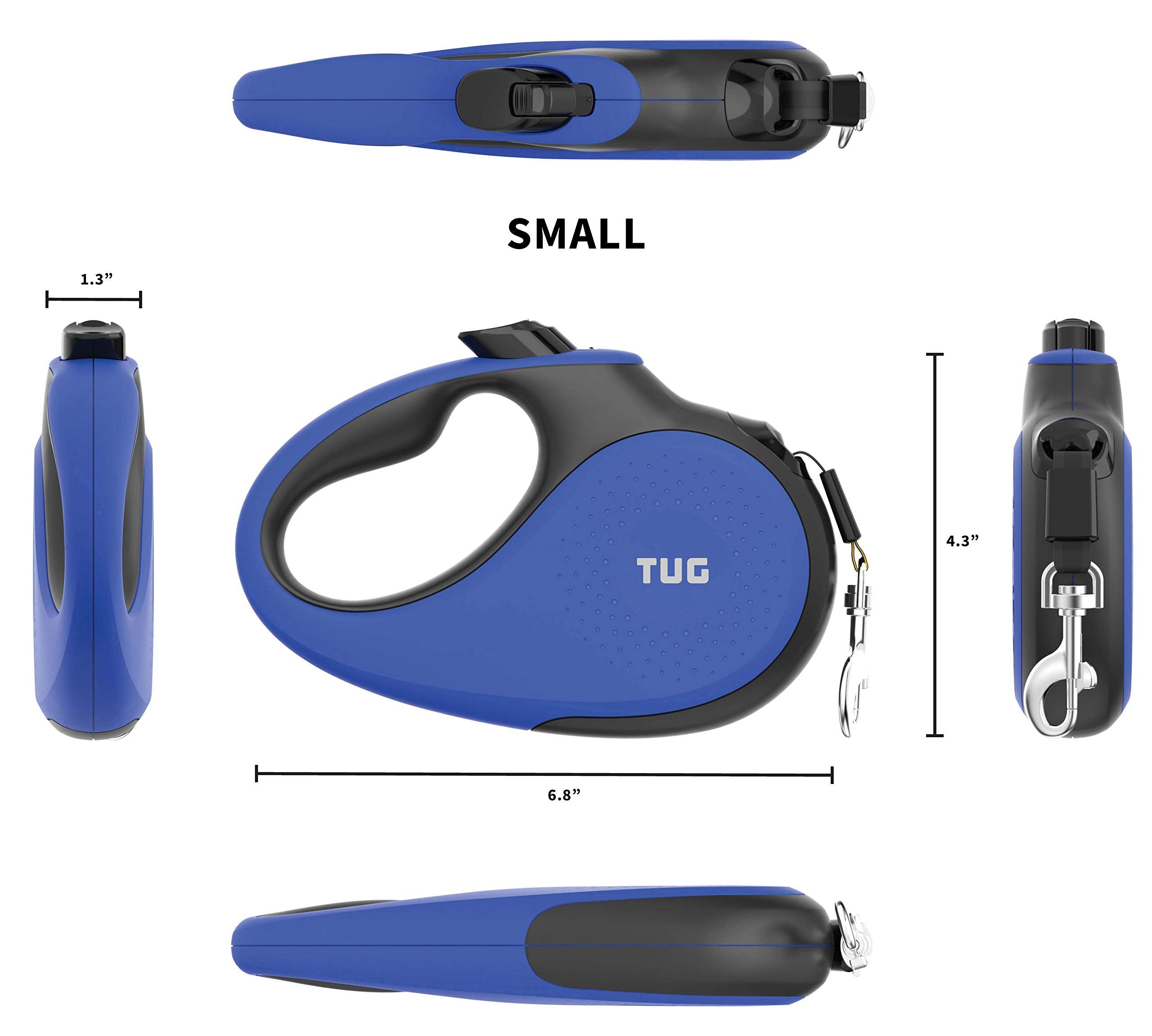 Tug 360?Tangle-Free Retractable Dog Leash With Waste Bag Dispenser (Small, Blue)