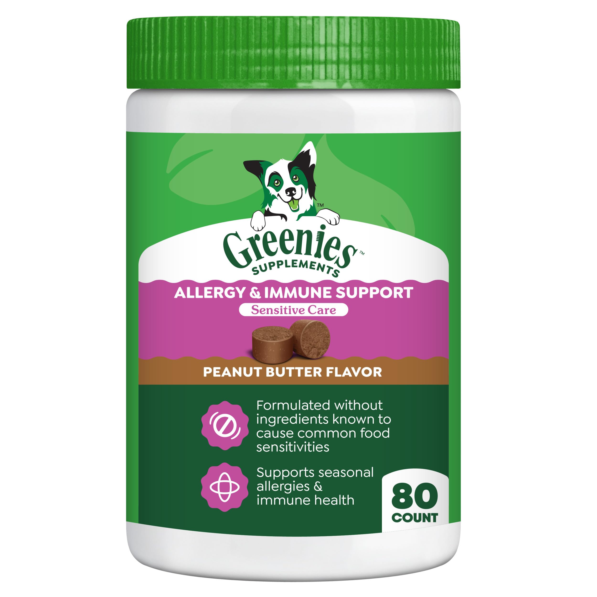 Greenies Sensitive Care Allergy & Immune Support Dog Allergy Chews, Dog Supplement, Chicken-Free Formula, Peanut Butter Flavor, 