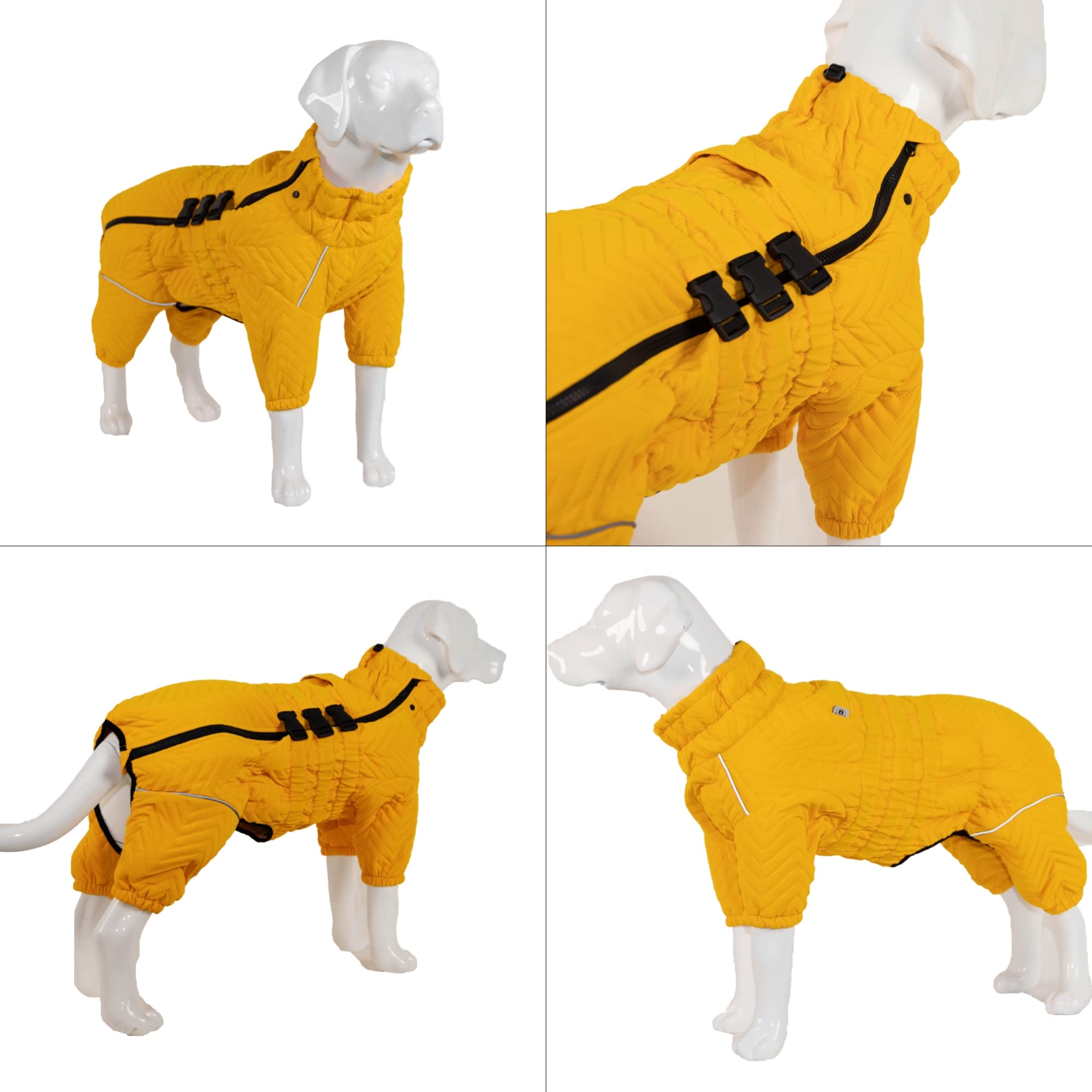 Warm Dog Coat Double Layers Dog Vest, 6 Legs Covered Windproof Waterproof Reflective Warm Dog Vest Outdoor Skating Dog Costume For Small Medium Large Dogs Yellow S