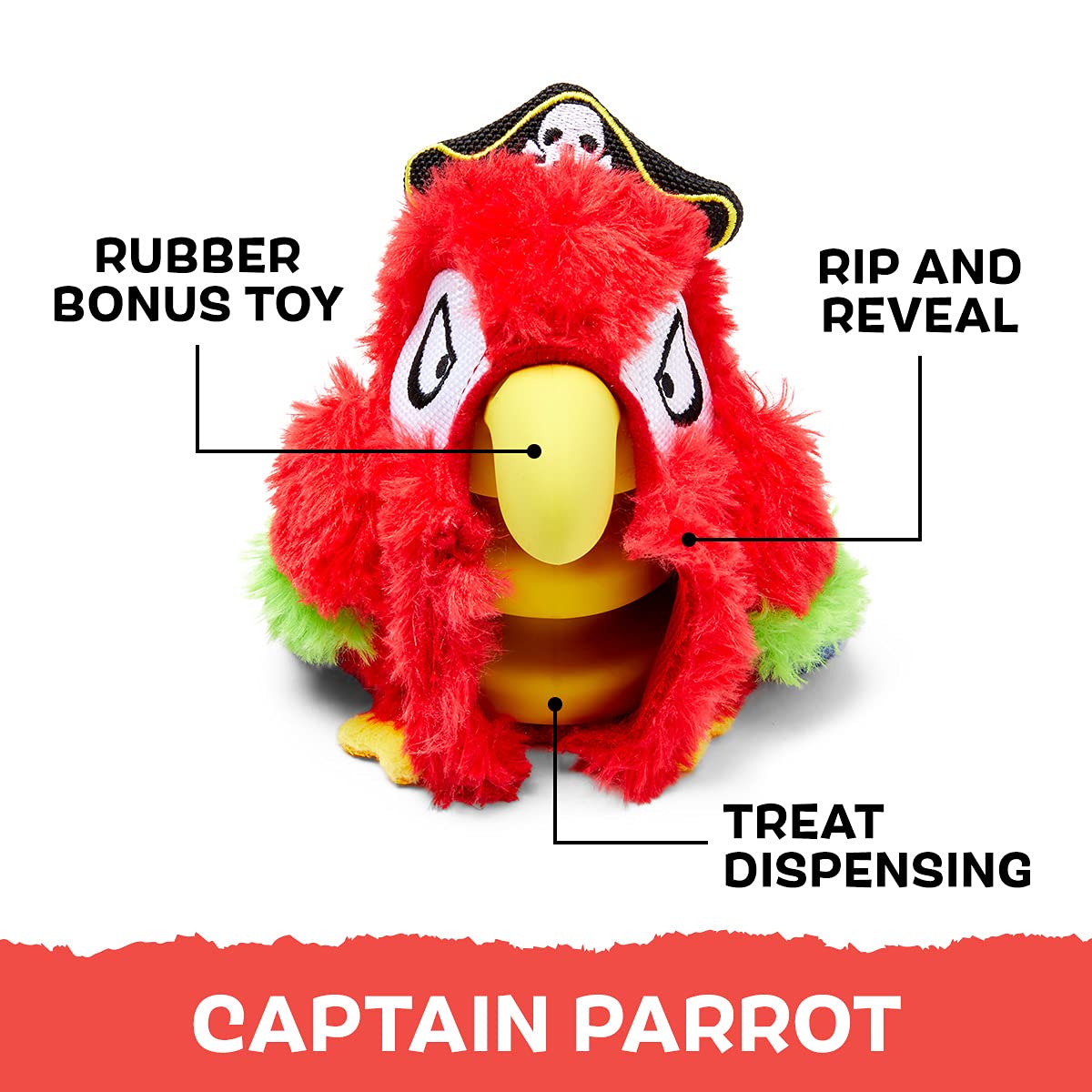 Barkbox Super Chewer Tough Dog Chew Toys For Aggressive Chewers, Plush 2 Toys In 1 (Parrot - Large)