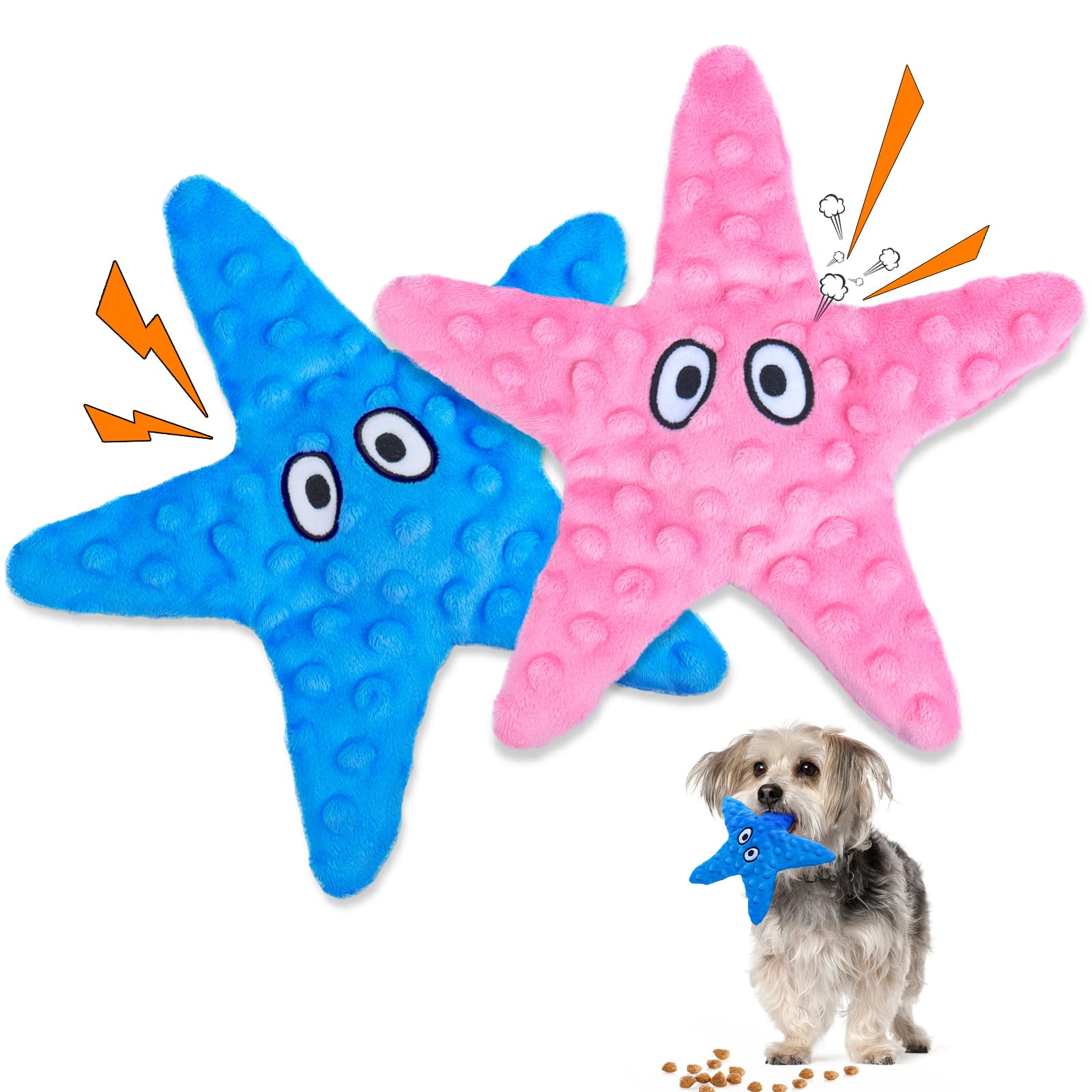 HGB Squeaky Dog Toys - Starfish No Stuffing Crinkle Plush Dog Toys for Small Medium Breeds, Puppy Toys to Keep Them Busy & Puppy