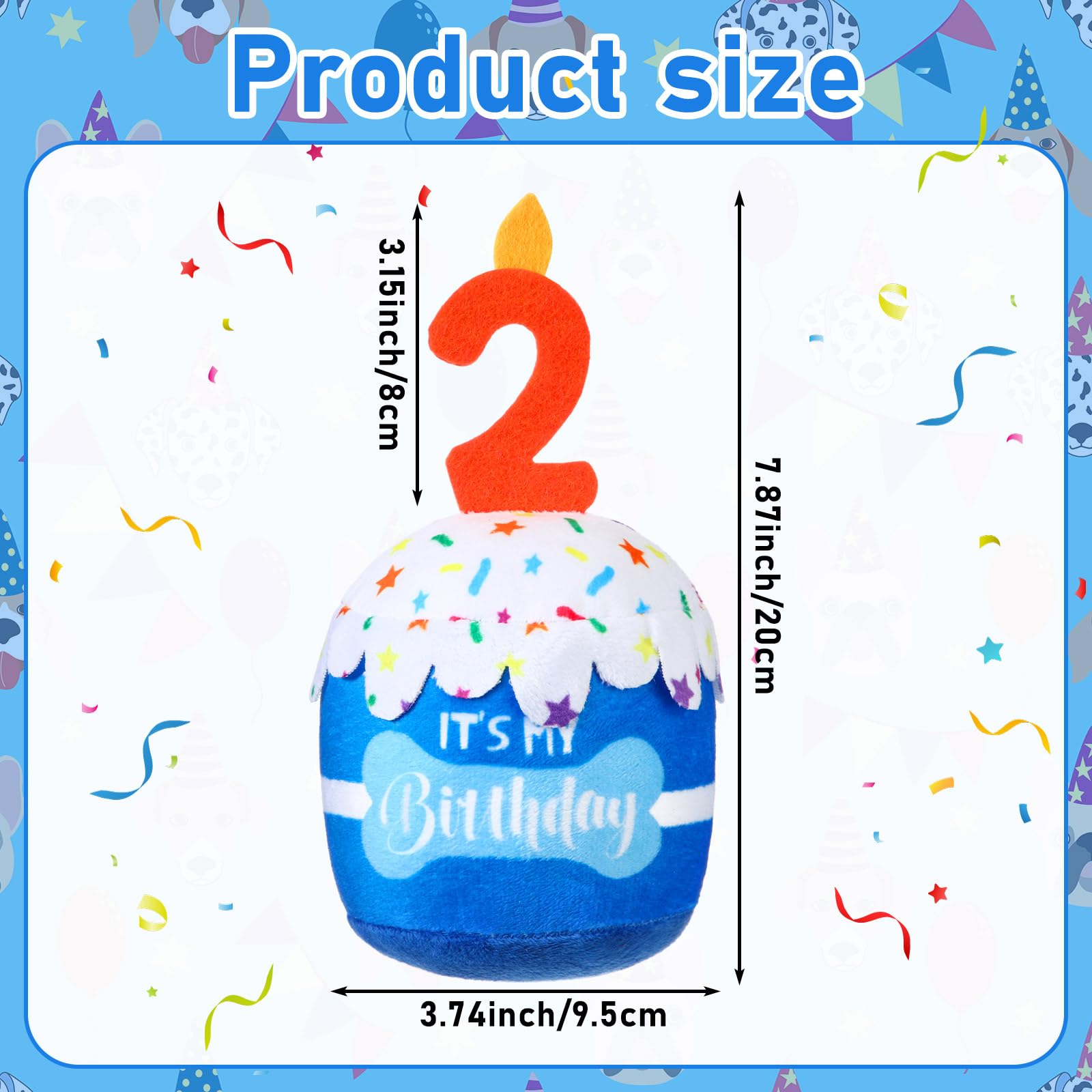 Dansydaisy Dog 2Nd Birthday Cake Toy Accessories For Girl Boy Gifts, Blue Squeaky Plush Toy For Dog Birthday Party Decor Favor F