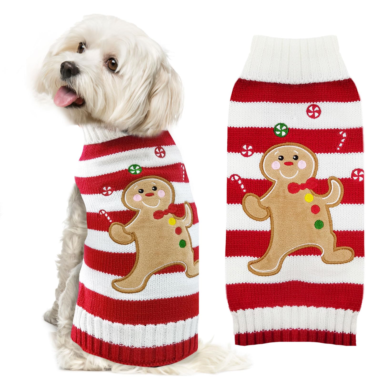 Doggyzstyle Dog Christmas Sweater Xmas Pet Clothes Cute Striped Gingerbread Man Costume Holiday Puppy Cat Jumpers Outfits New Ye