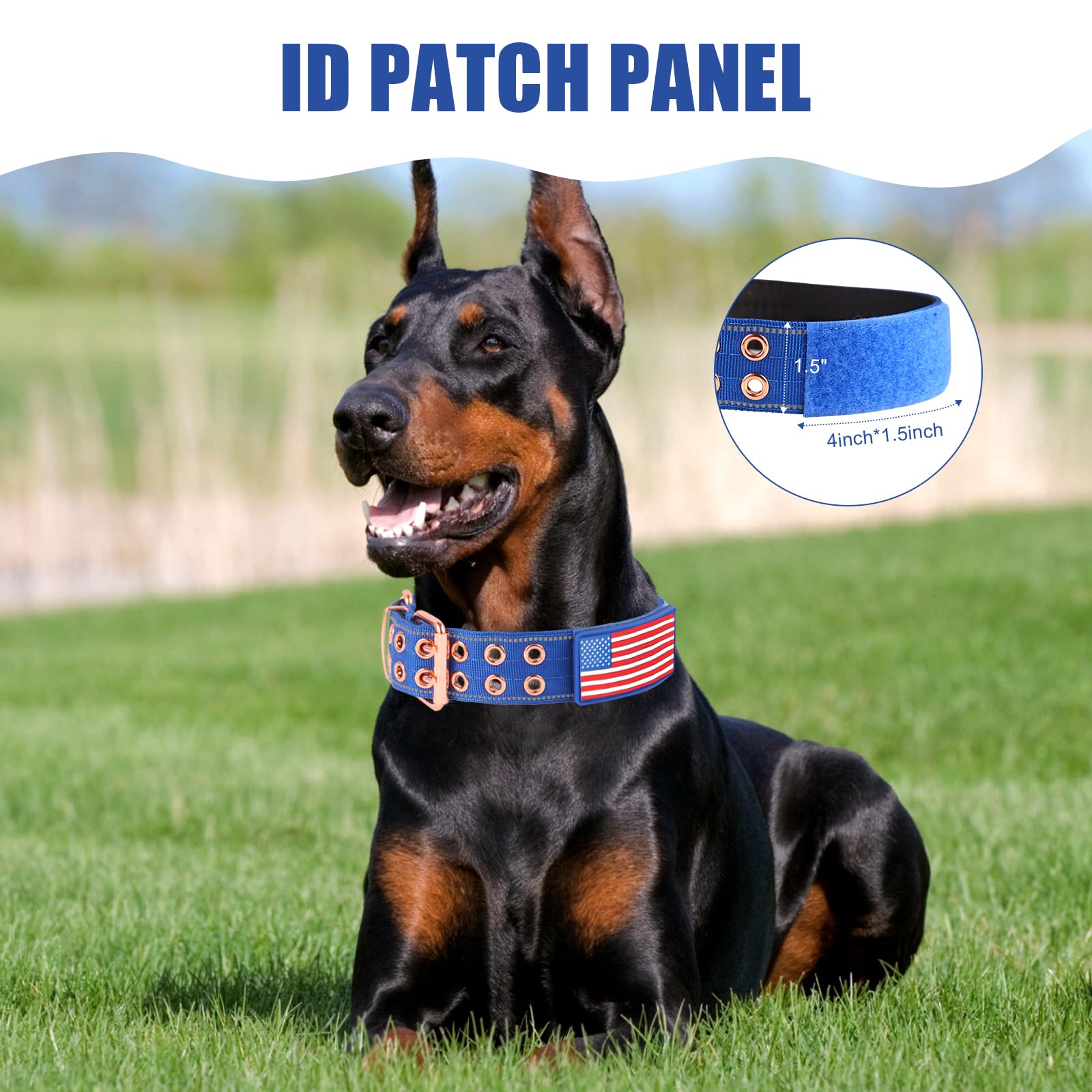 Yunleparks Heavy Duty Tactical Dog Collar With Neoprene Padded And Metal Buckle, Reflective Nylon For Medium To Large Dogs(Blue,